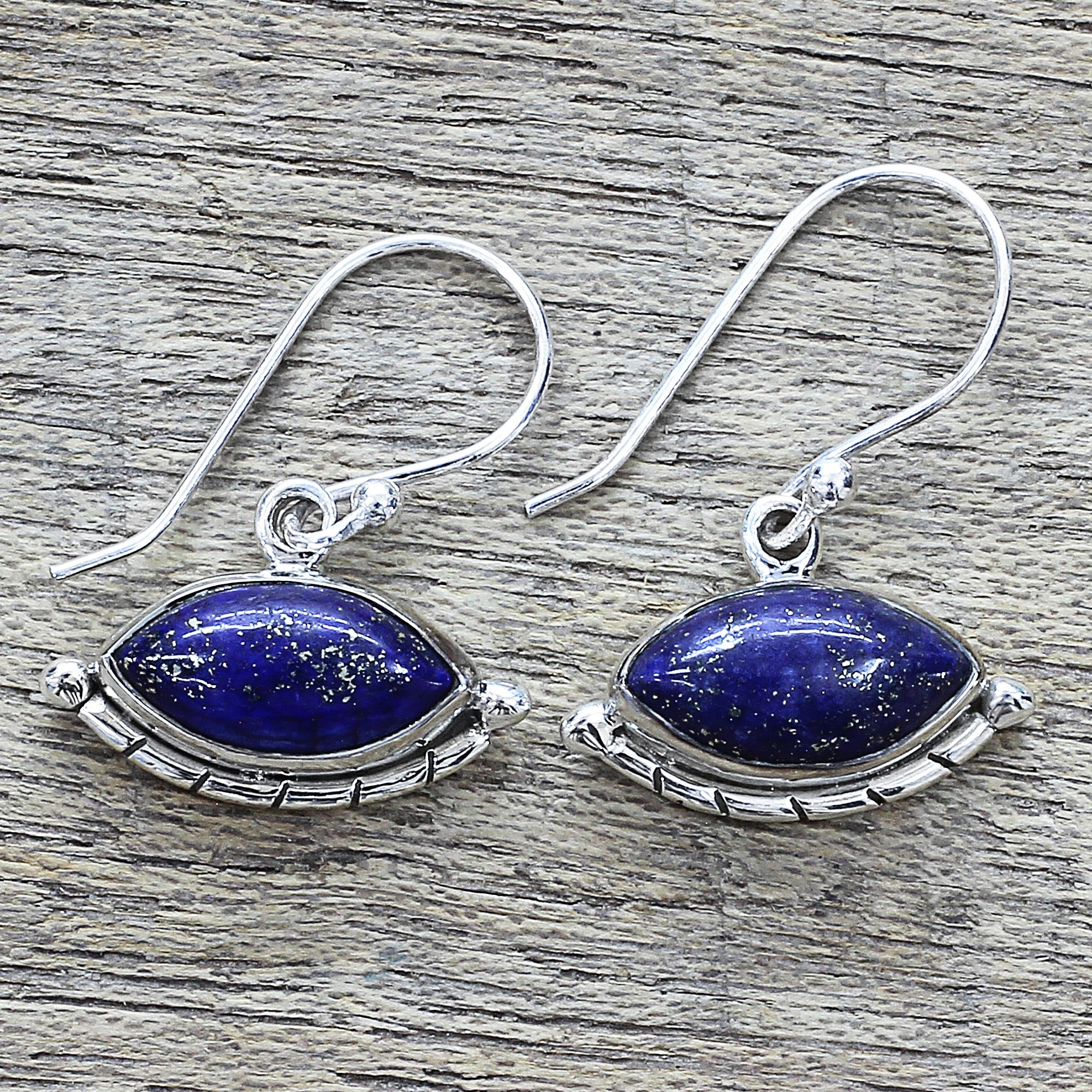 Premium Lapis Lazuli Protective Eye Dangle Earrings in Sterling Silver