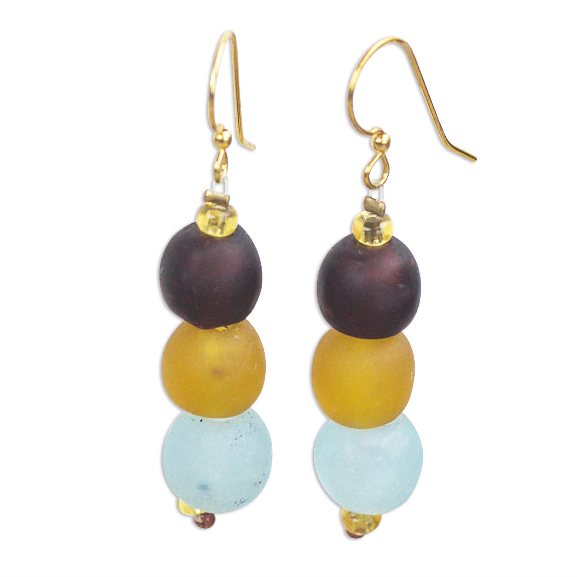 Premium Recycled Glass & Plastic Beaded Earrings - Eco-Chic Style from Ghana