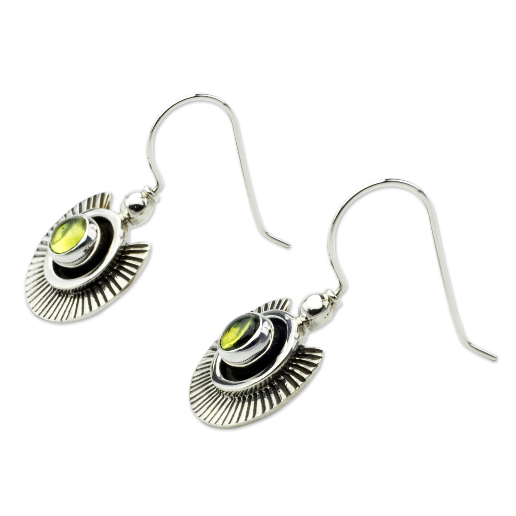 Premium Teotihuacan Suns Earrings - Handcrafted Sterling Silver with Peridot