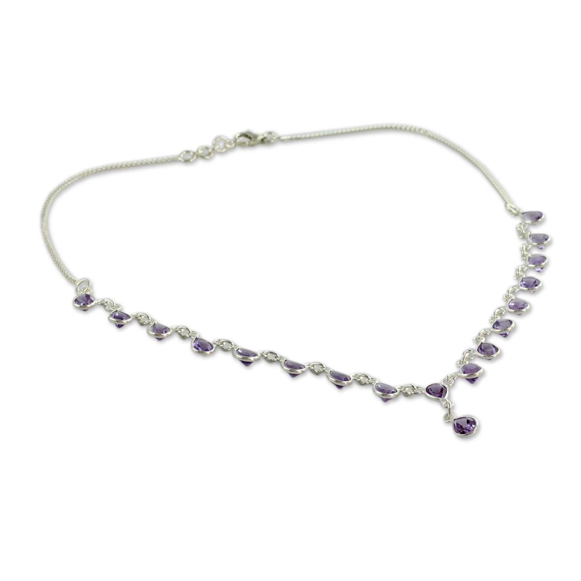 Premium Mystical Femme Amethyst & Silver Y Necklace - Elegant Handcrafted Jewelry