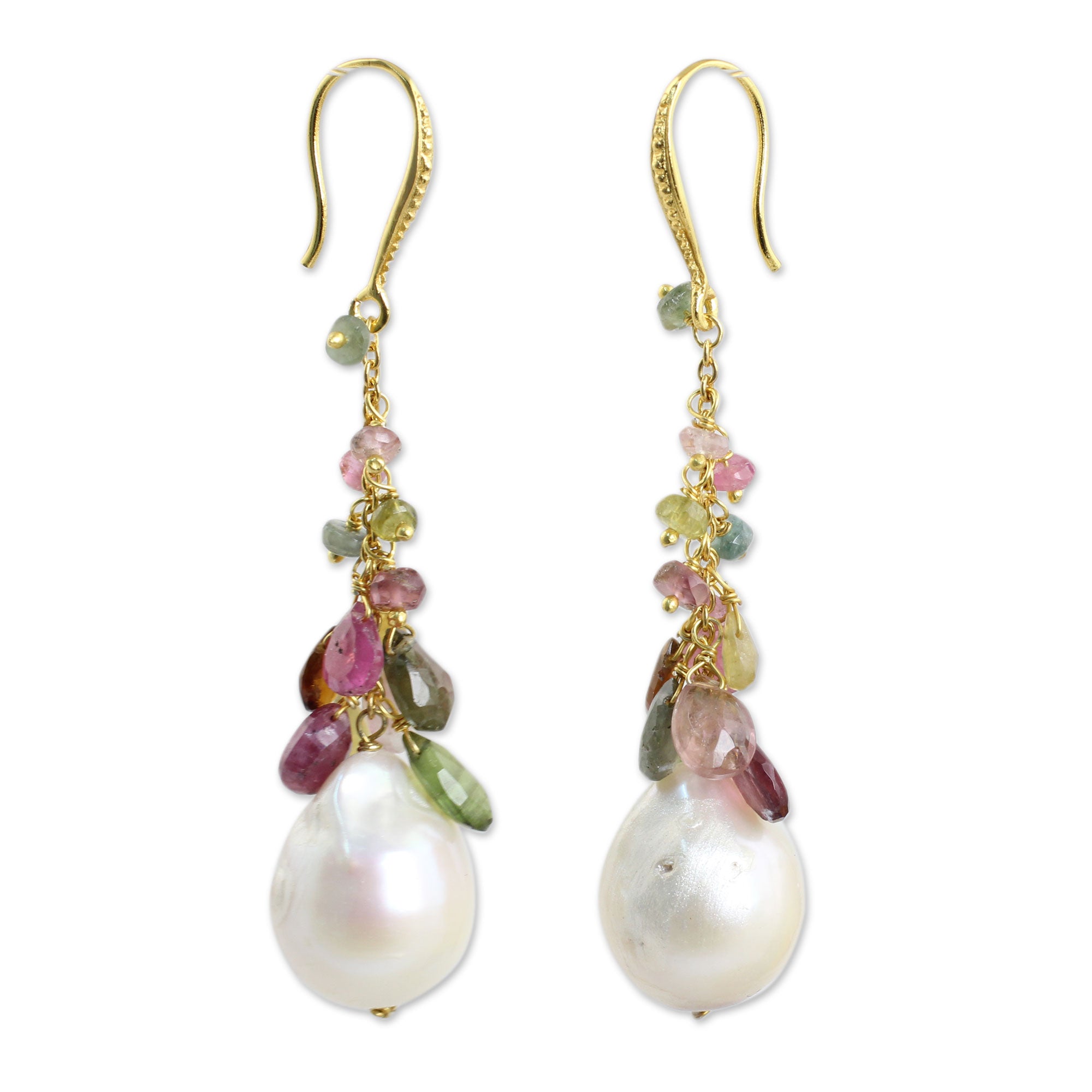 Ultimate Precious Rainbow Tourmaline & Pearl Gold Earrings