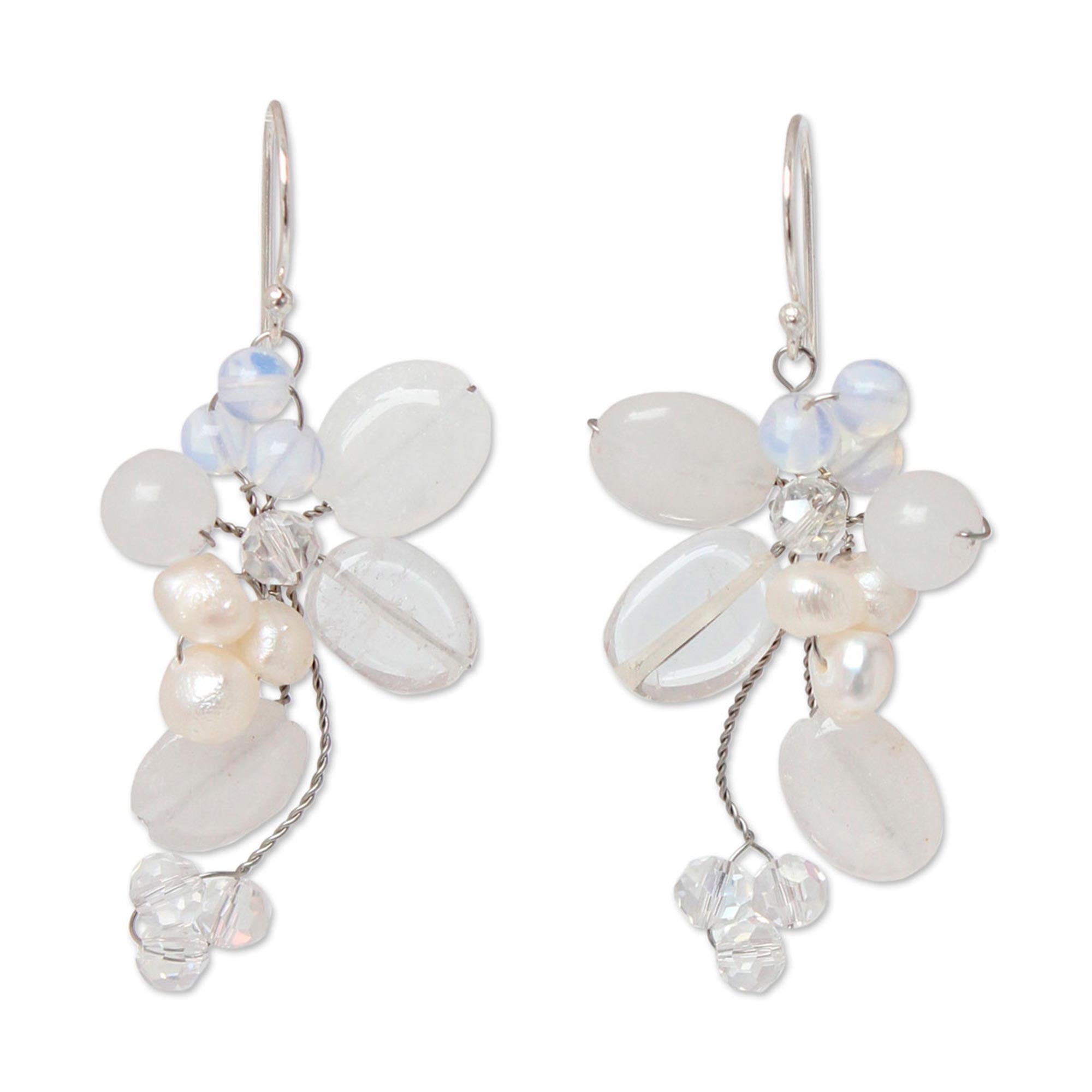 Premium Radiant Bouquet Pearl & Quartz Dangle Earrings