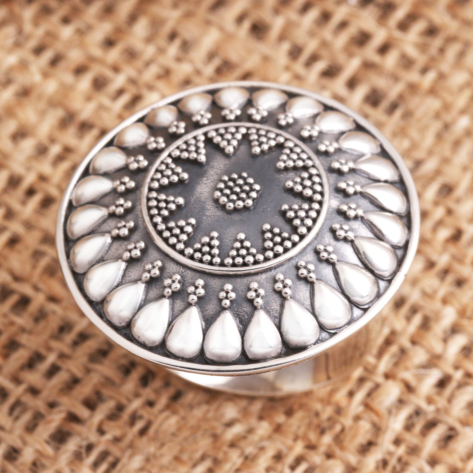 Premium Solar Flair Oxidized Sterling Silver Sun Cocktail Ring