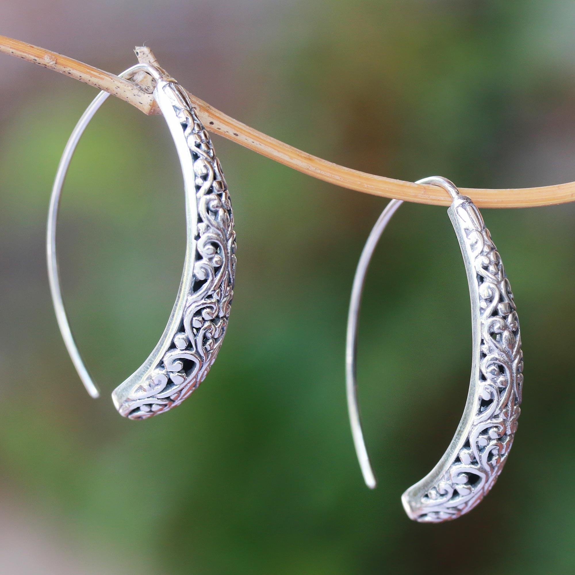 Premium Sterling Silver Vine Drop Earrings - Artisan Crafted in Bali