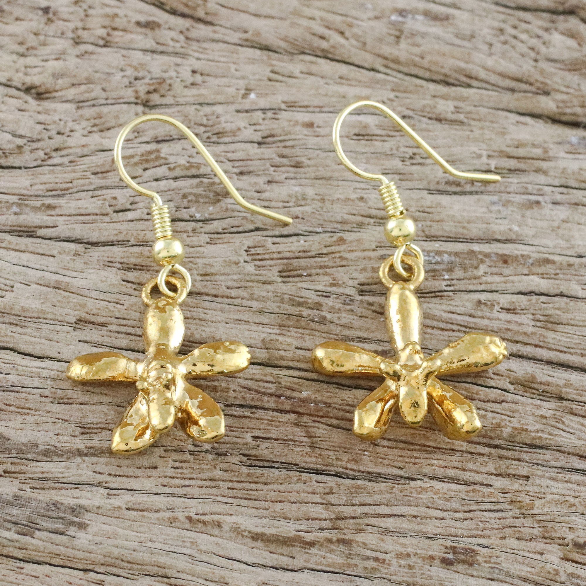 Premium Starry Orchid Gold Plated Dangle Earrings - Handcrafted in Thailand