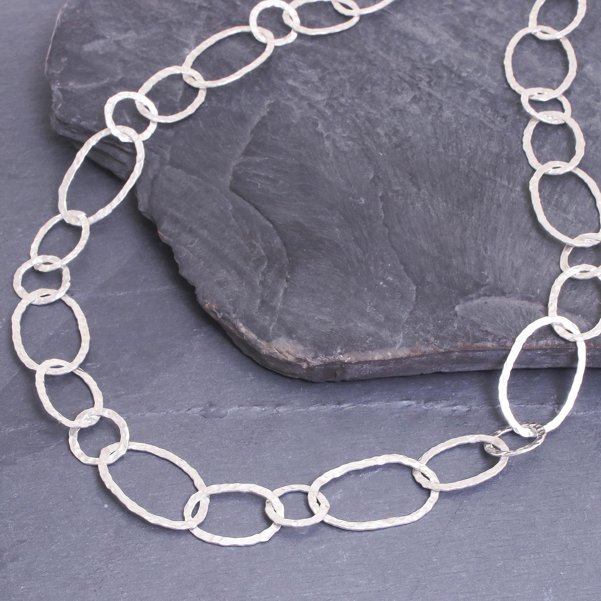 Premium Lanna Links Extra Long 950 Silver Hammered Necklace