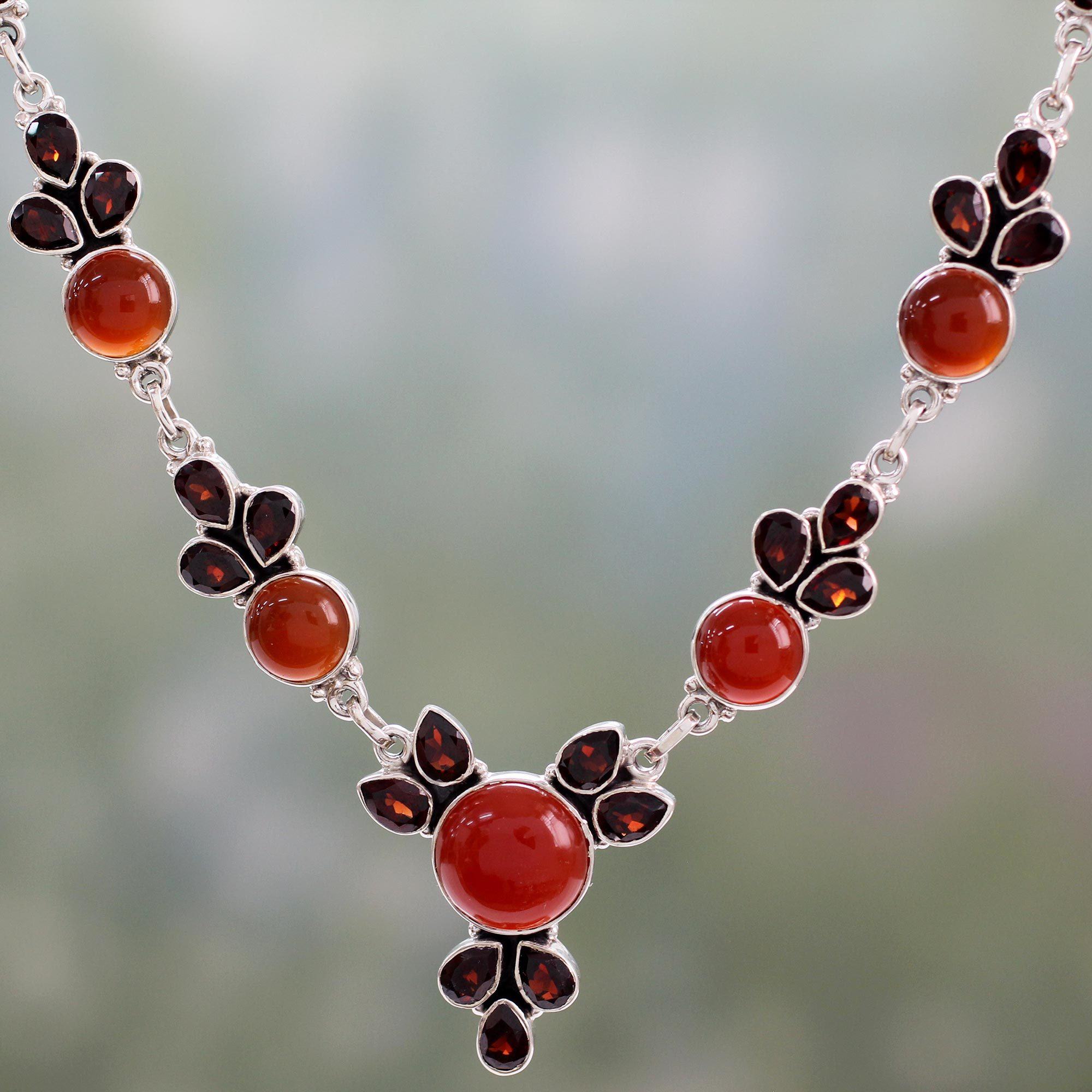 Premium Rose Blossom Garnet & Carnelian Necklace - Handcrafted Elegance