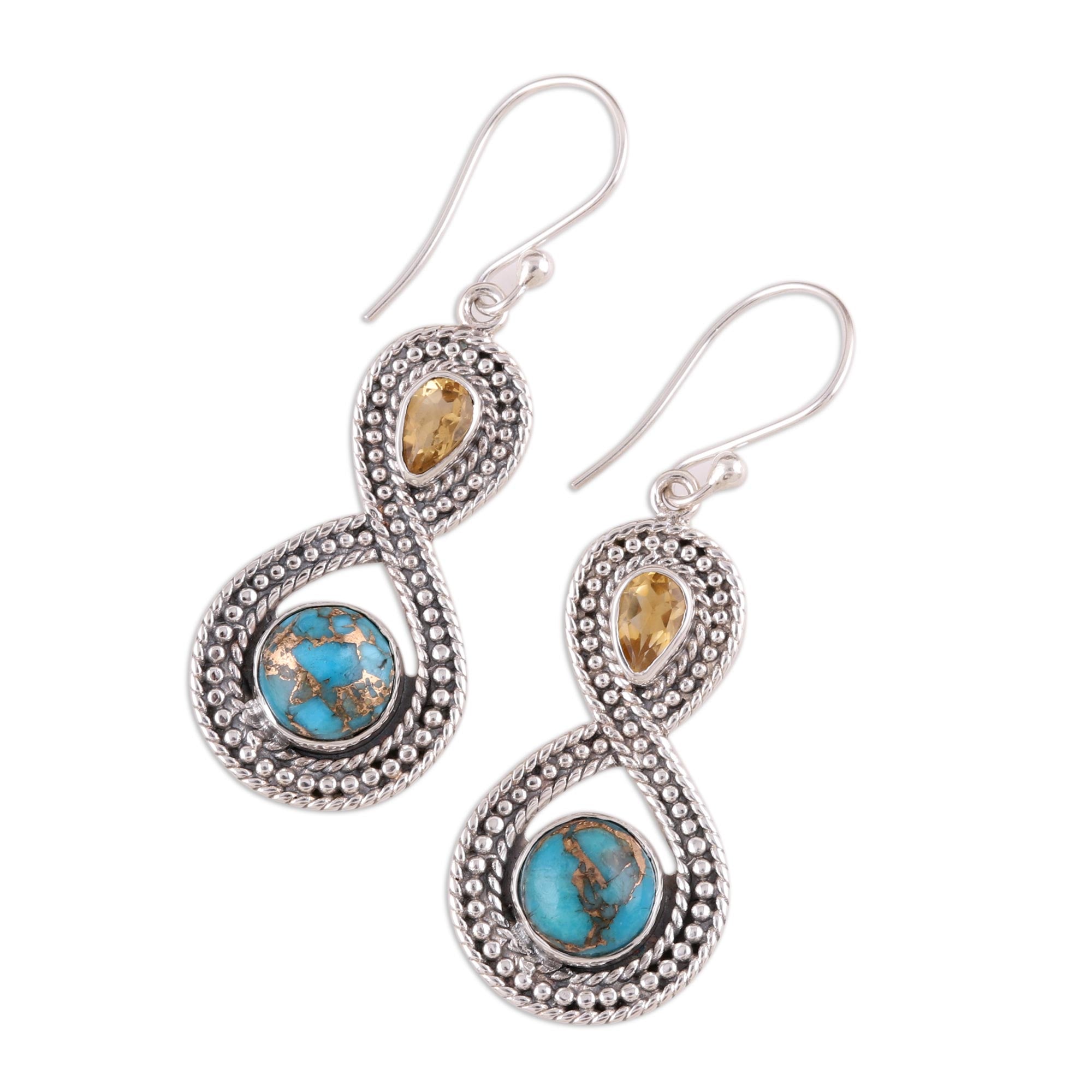 Premium Infinity Indian Citrine & Turquoise Dangle Earrings