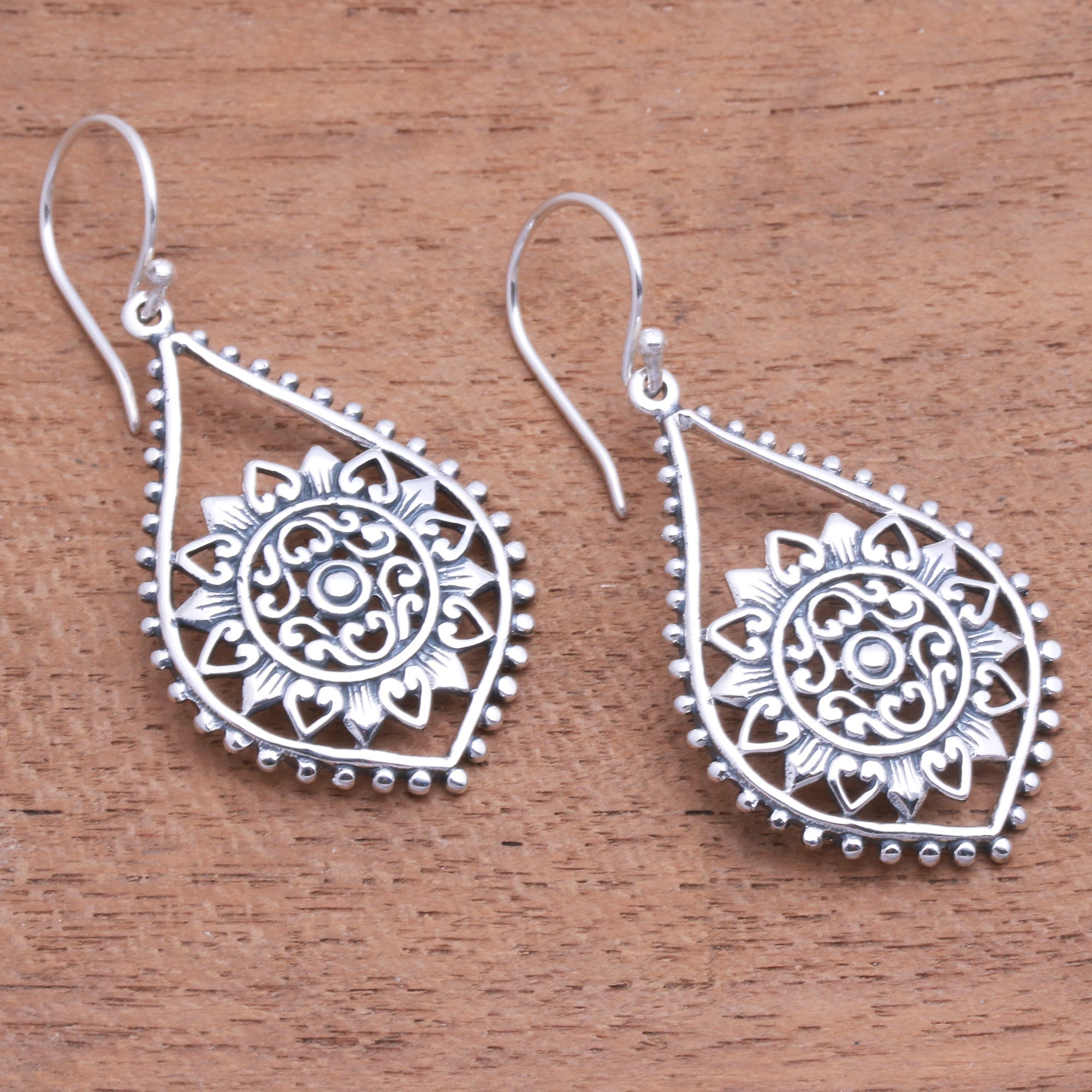 Premium Jagaraga Sun Dangle Earrings – Handcrafted Sterling Silver Bali Jewelry