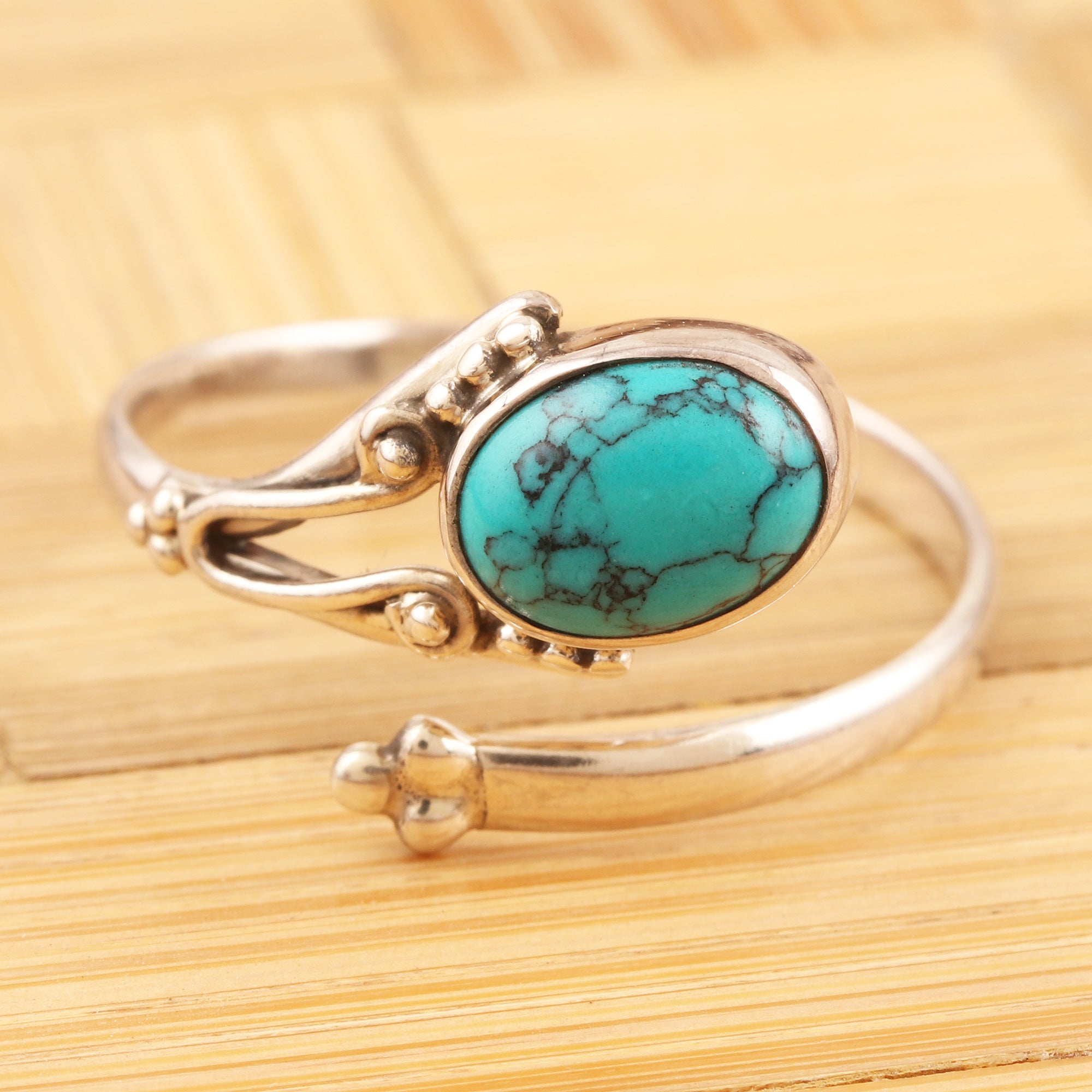 Premium Turquoise Wrap Ring - Handcrafted Sterling Silver Jewelry from India