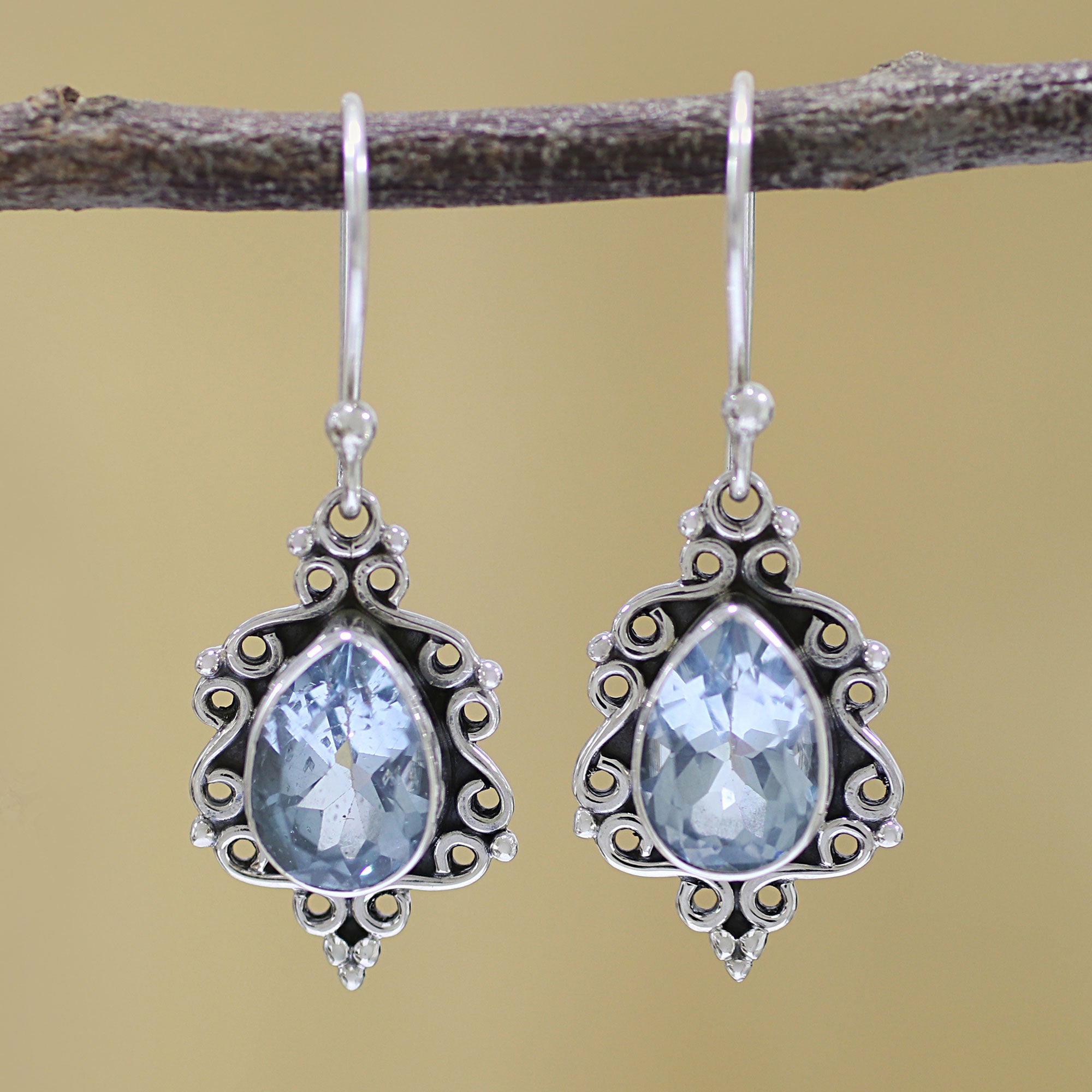 Premium Blue Topaz Dangle Earrings - Sterling Silver Elegance