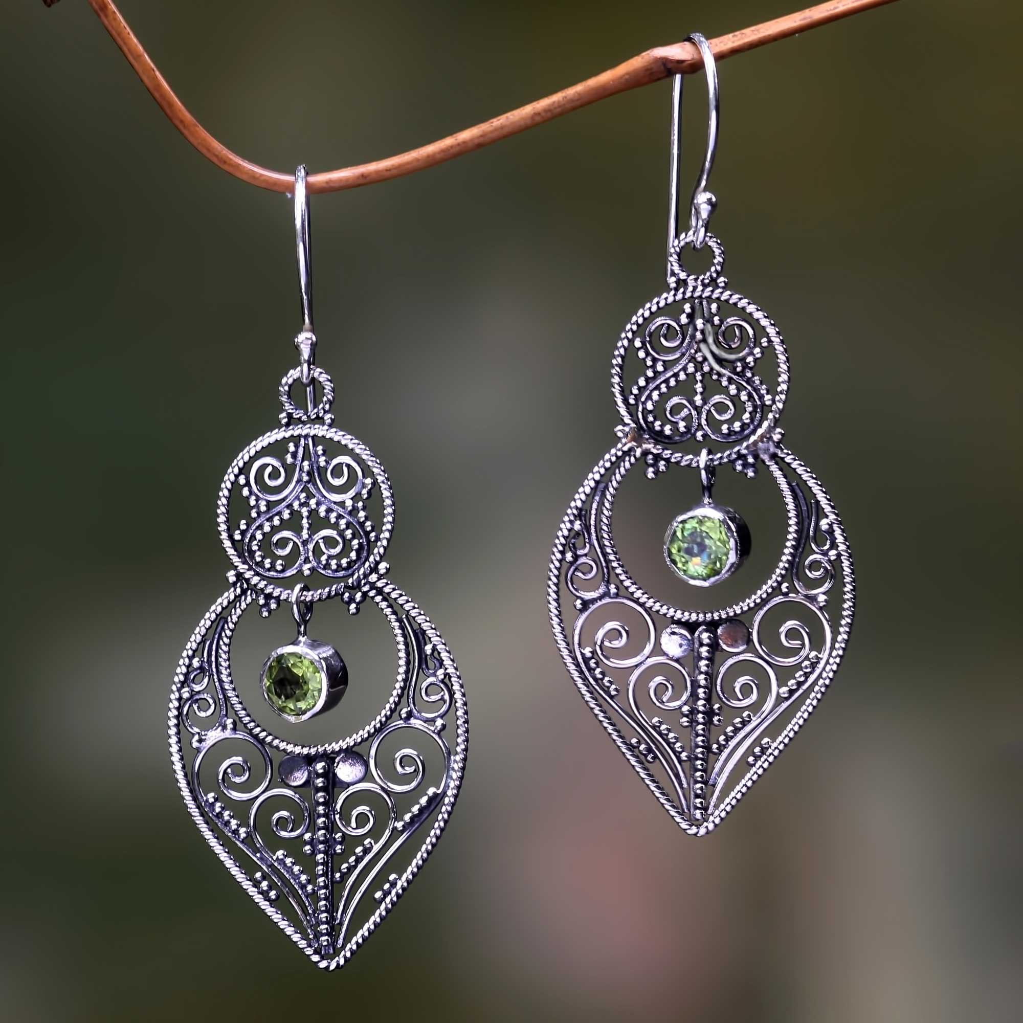 Premium Majapahit Era Peridot Sterling Silver Hook Earrings