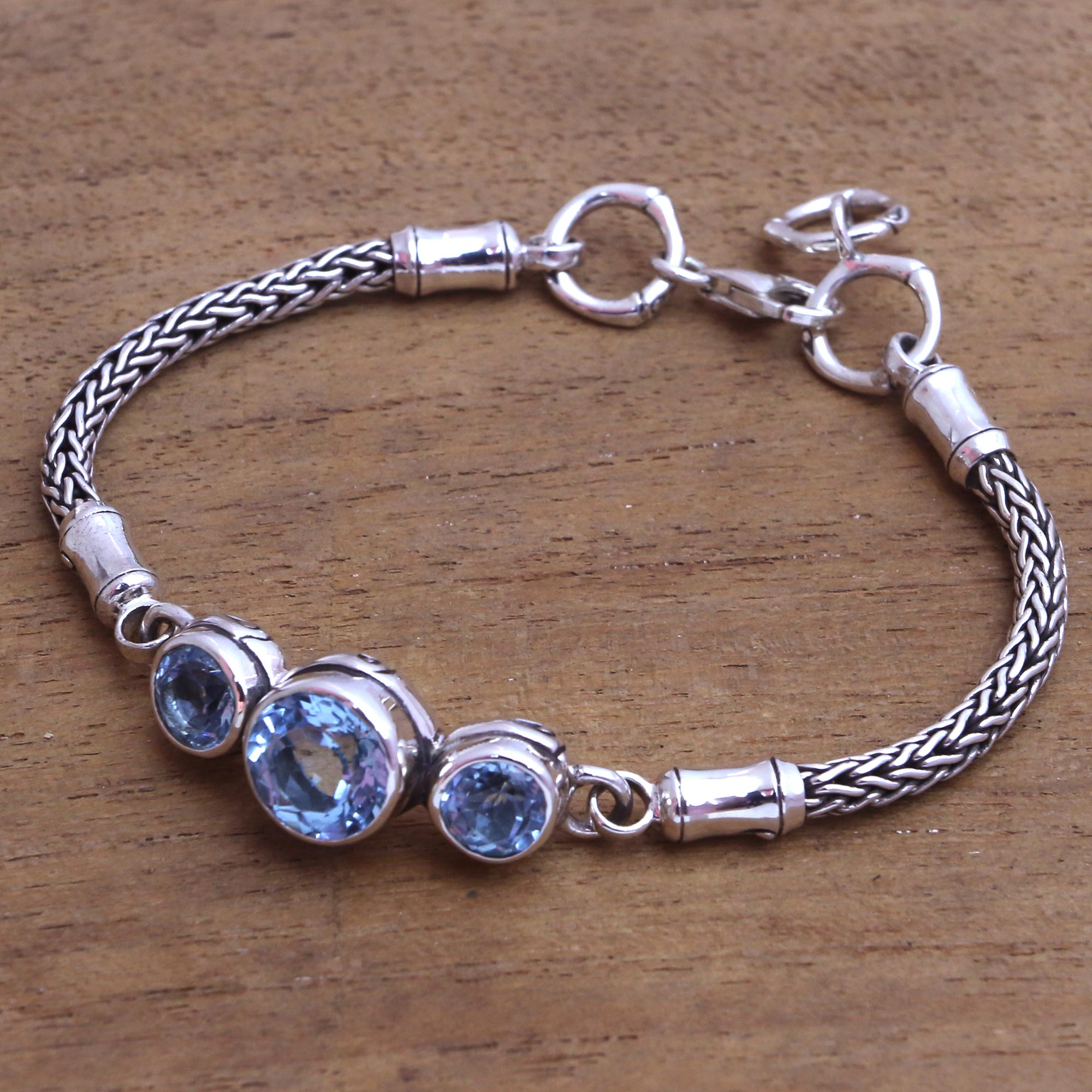 Premium Mystic Bamboo Blue Topaz Pendant Bracelet - Handcrafted in Bali