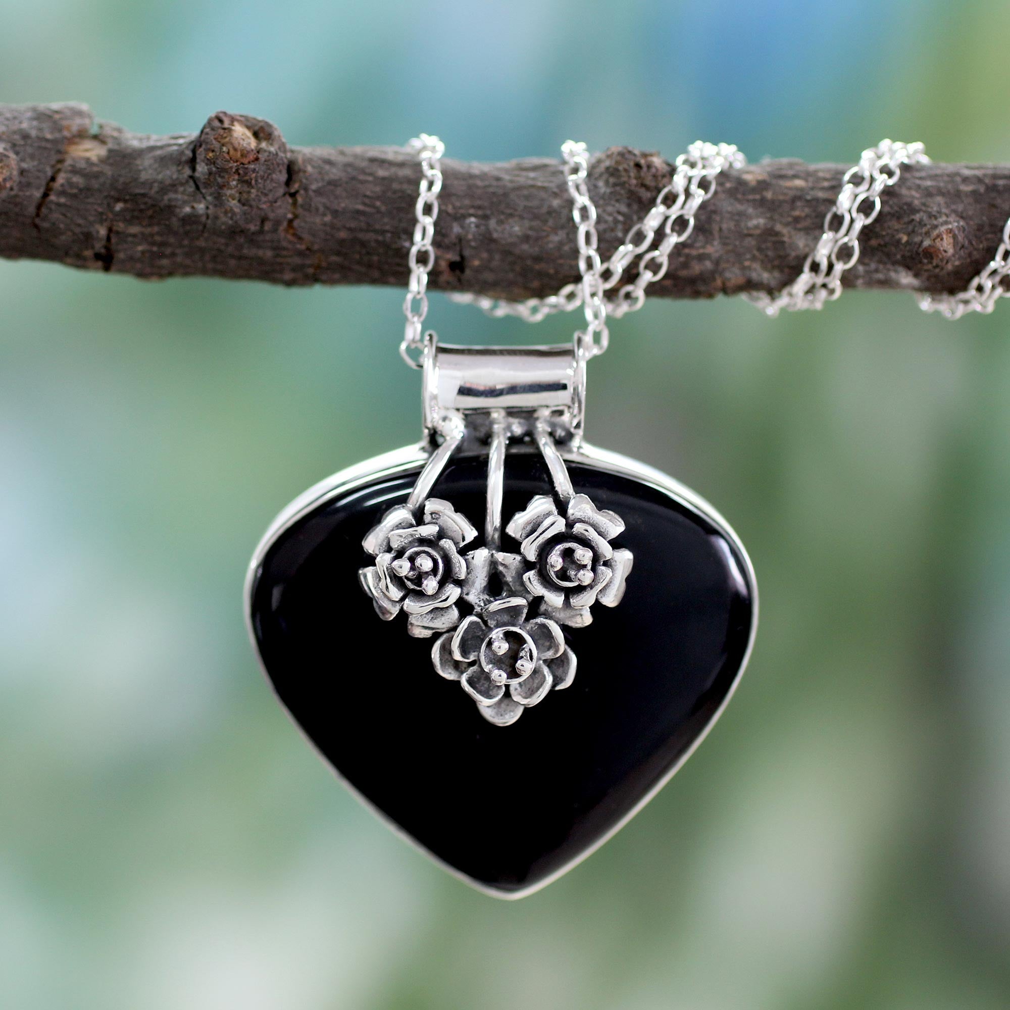 Premium Love Declared Necklace - Handcrafted Onyx & Sterling Silver Heart Jewelry