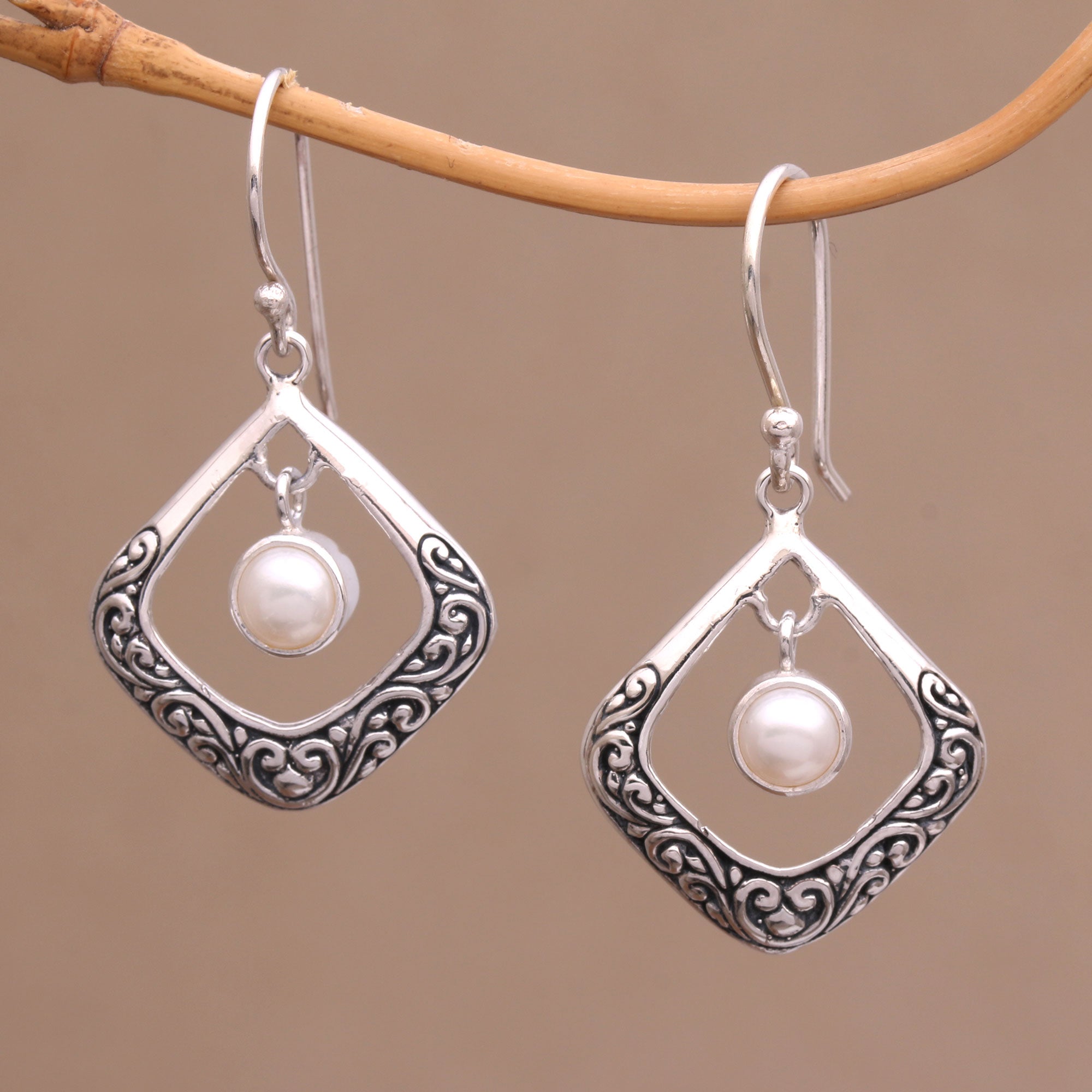 Premium Elegant Reverie Cultured Pearl Sterling Silver Dangle Earrings - Handcrafted in Bali