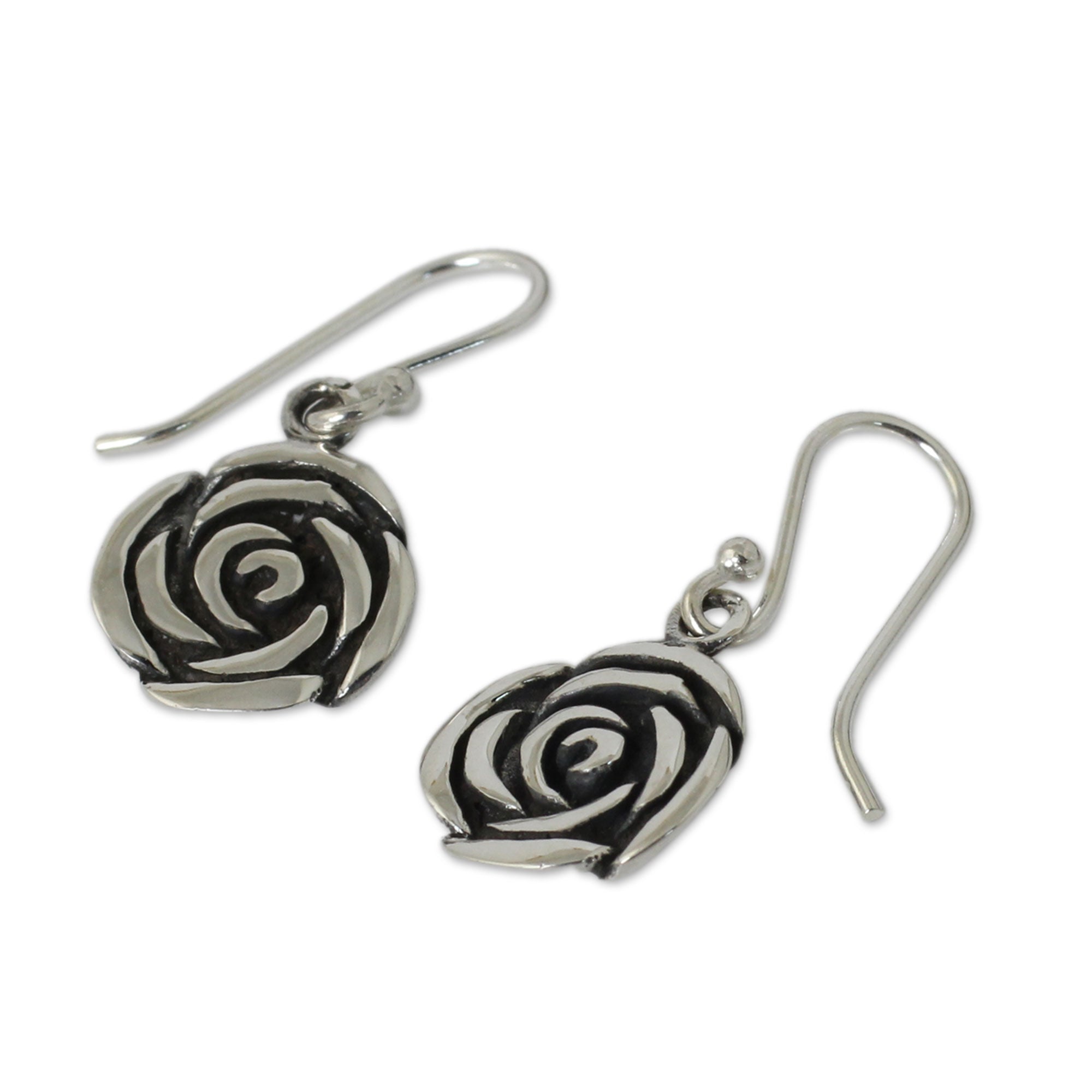 Premium Spiral Rose Sterling Silver Hook Earrings - Handcrafted Elegance