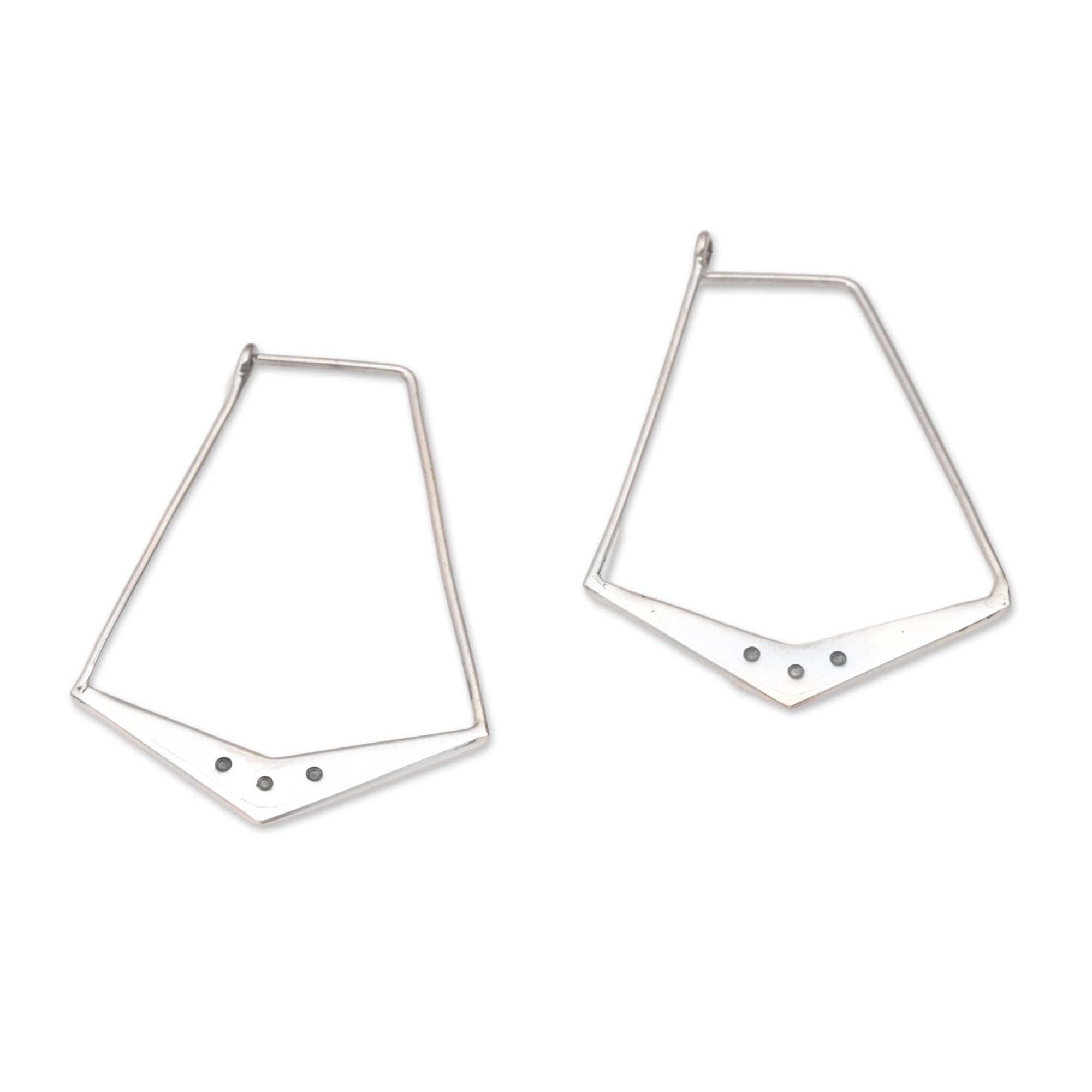 Premium Sterling Silver Geometric Hoop Earrings - Handcrafted in Bali