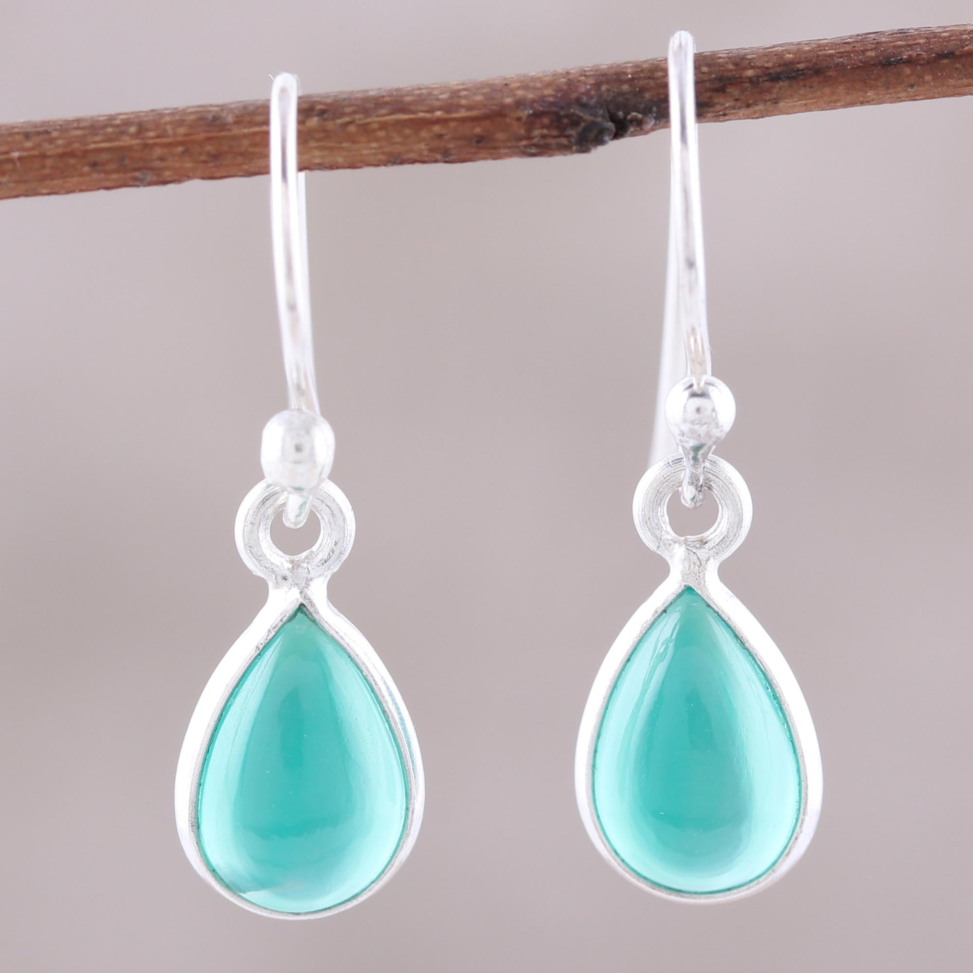 Premium Green Onyx Teardrop Silver Earrings - Elegant Dangle Design