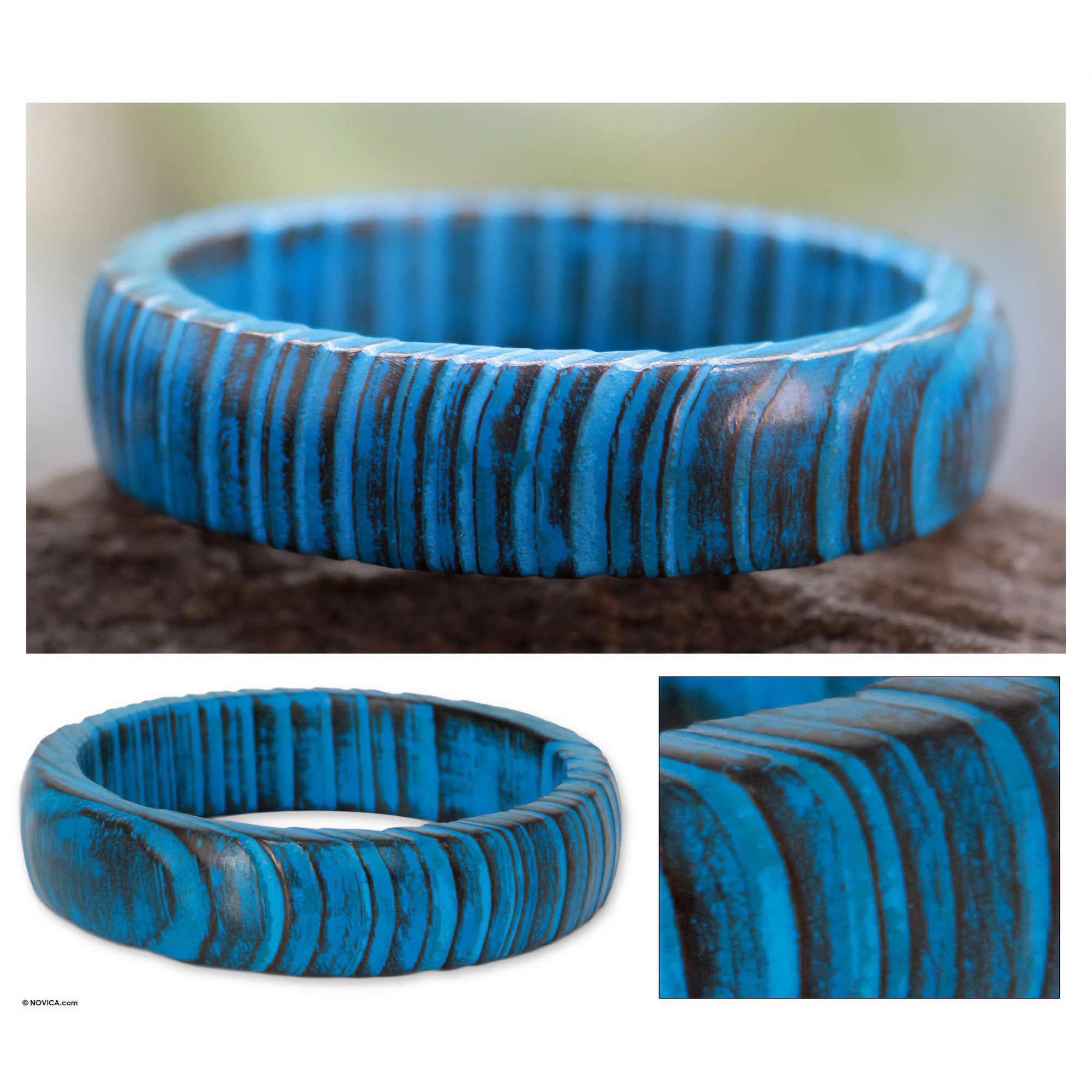 Premium Delhi Skies Wooden Bangle Bracelet - Handcrafted & Fair Trade