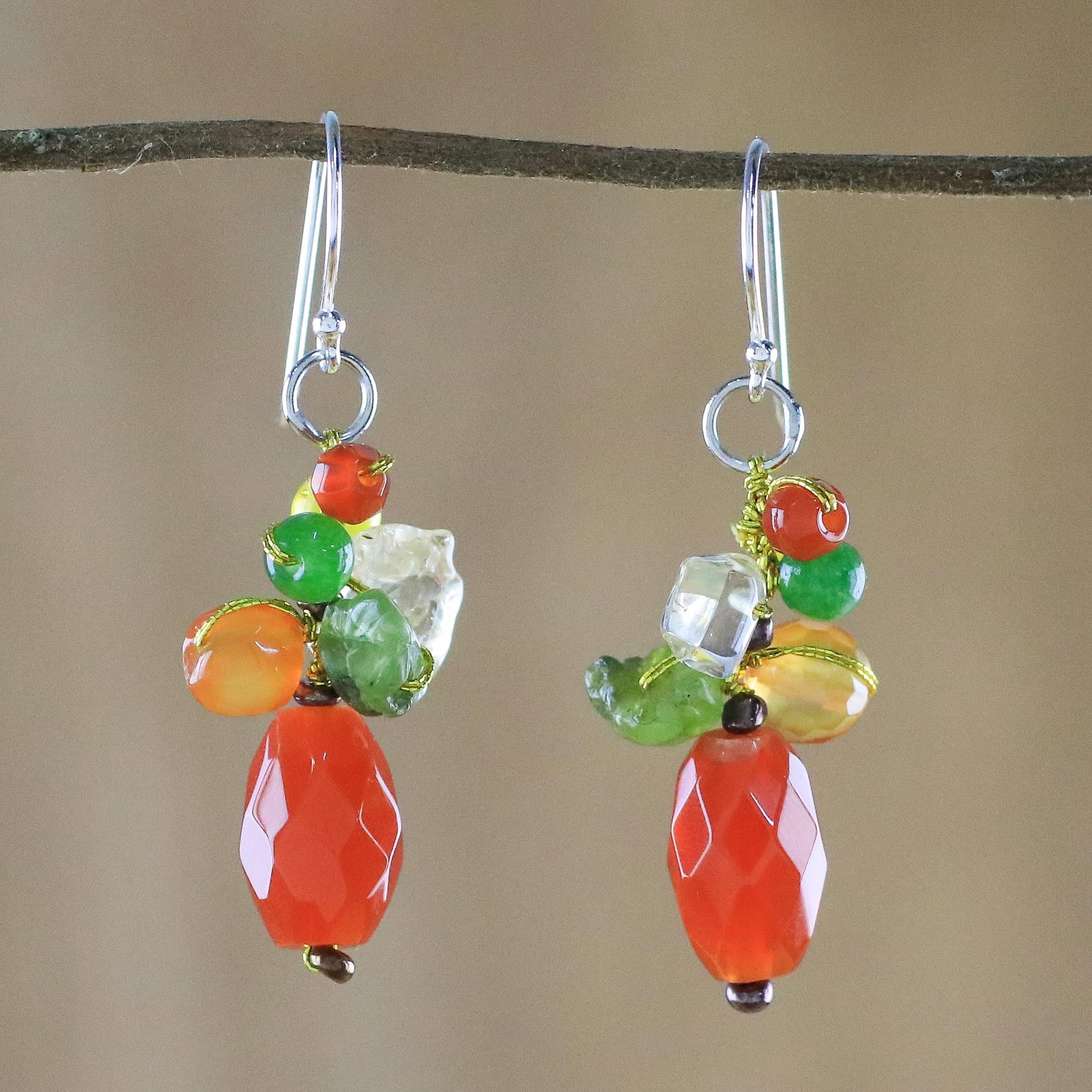 Premium Wistful Memory Carnelian Multi-Gemstone Dangle Earrings – Handcrafted in Thailand