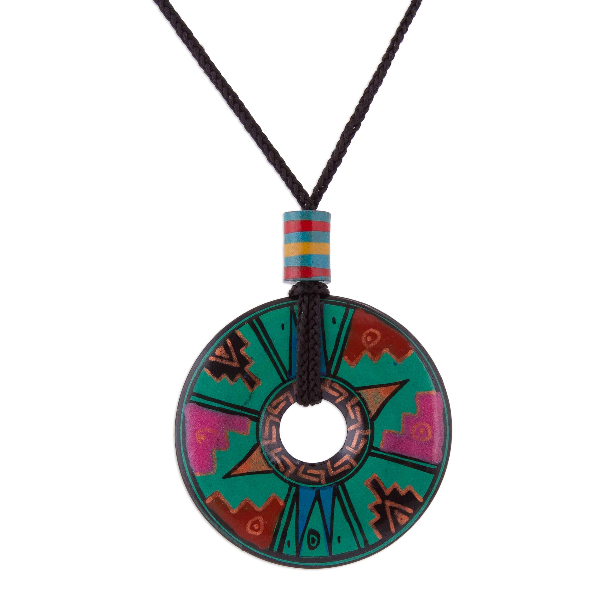 Premium Jade Princess Necklace - Handcrafted Peruvian Ceramic Pendant with Inca-Inspired Design