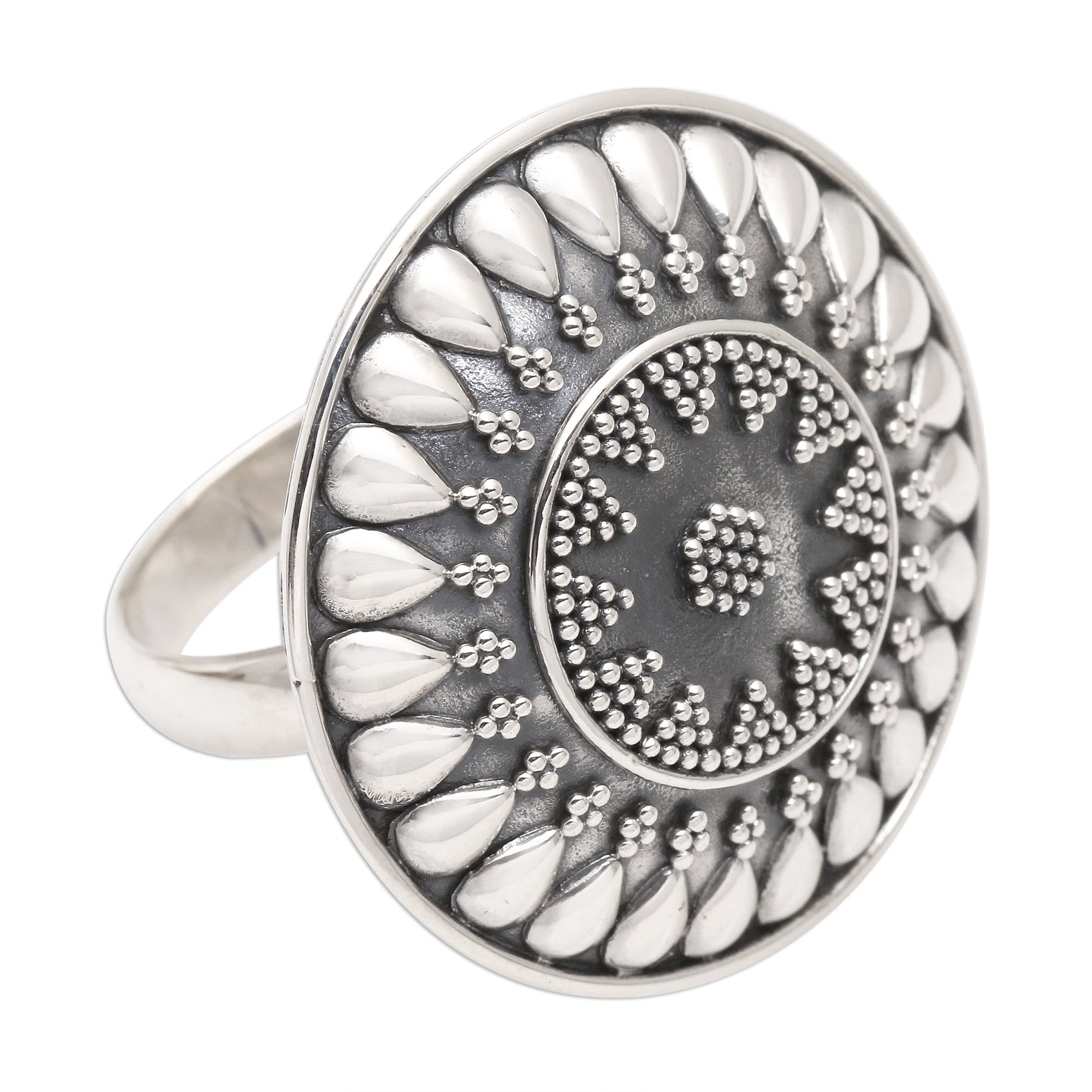 Premium Solar Flair Oxidized Sterling Silver Sun Cocktail Ring