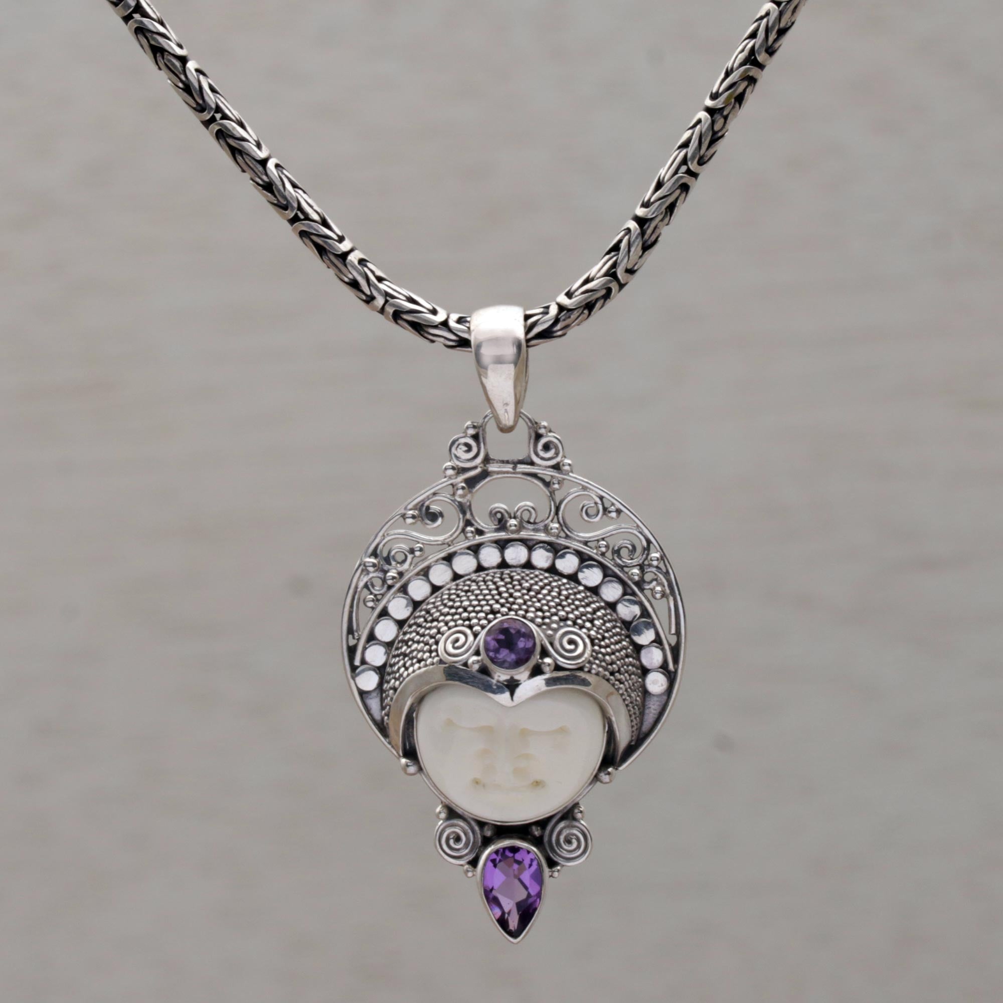 Premium Lunar Queen Amethyst Pendant Necklace - Handcrafted Jewelry