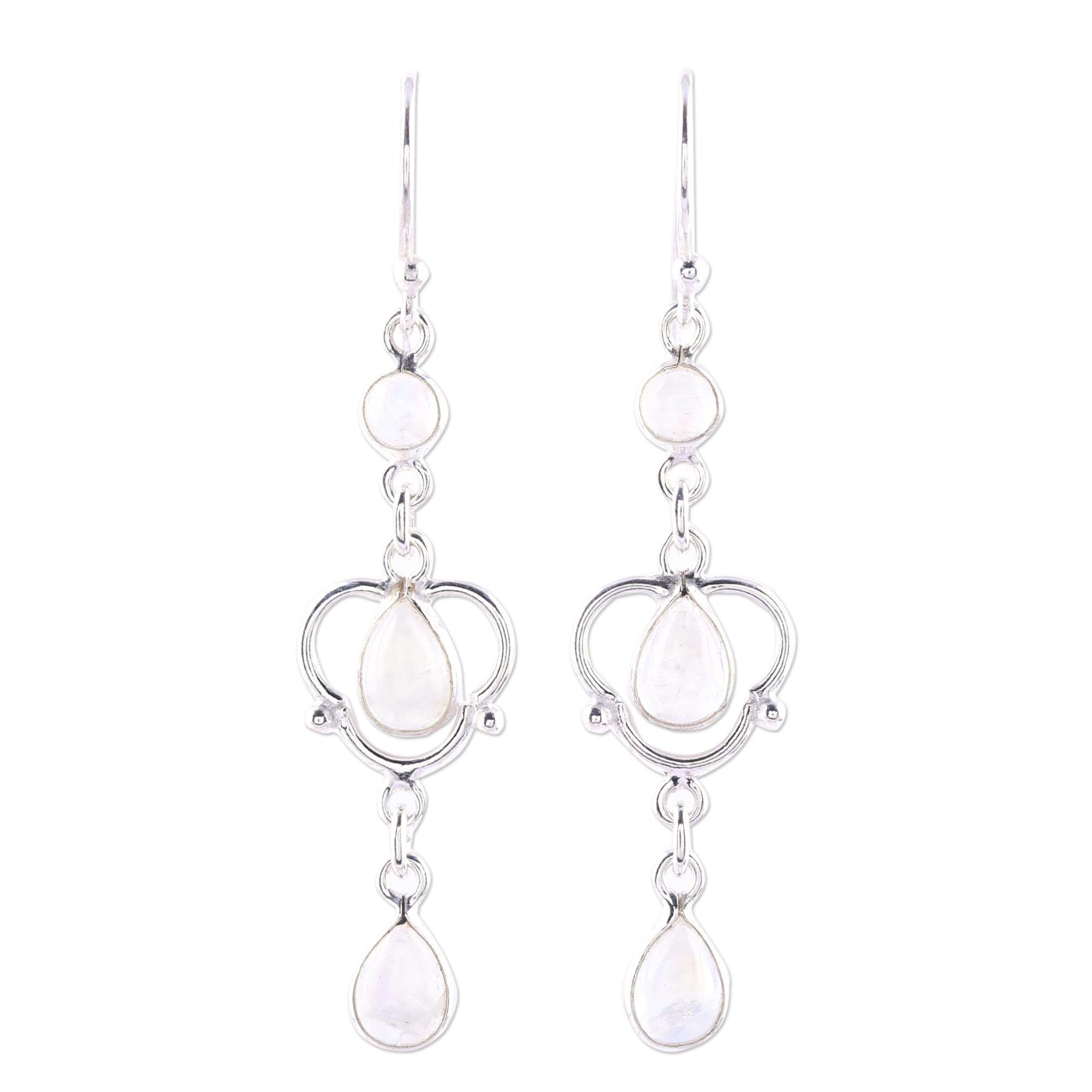 Premium Iridescent Rain Sterling Silver Dangle Earrings with Rainbow Moonstone