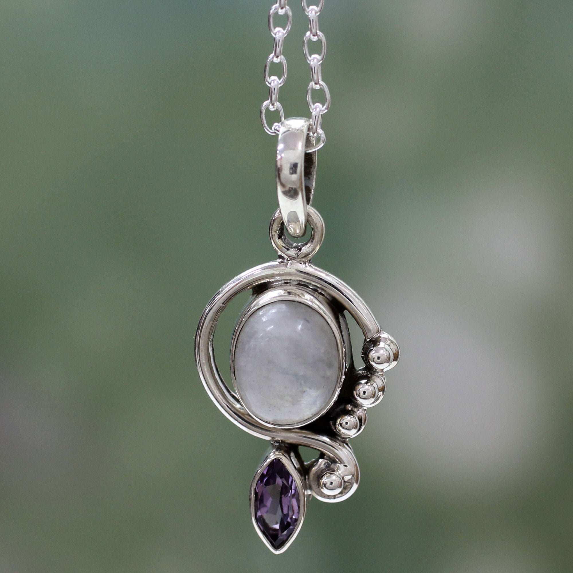 Ultimate Moonstone & Amethyst Silver Necklace - Handcrafted Elegance