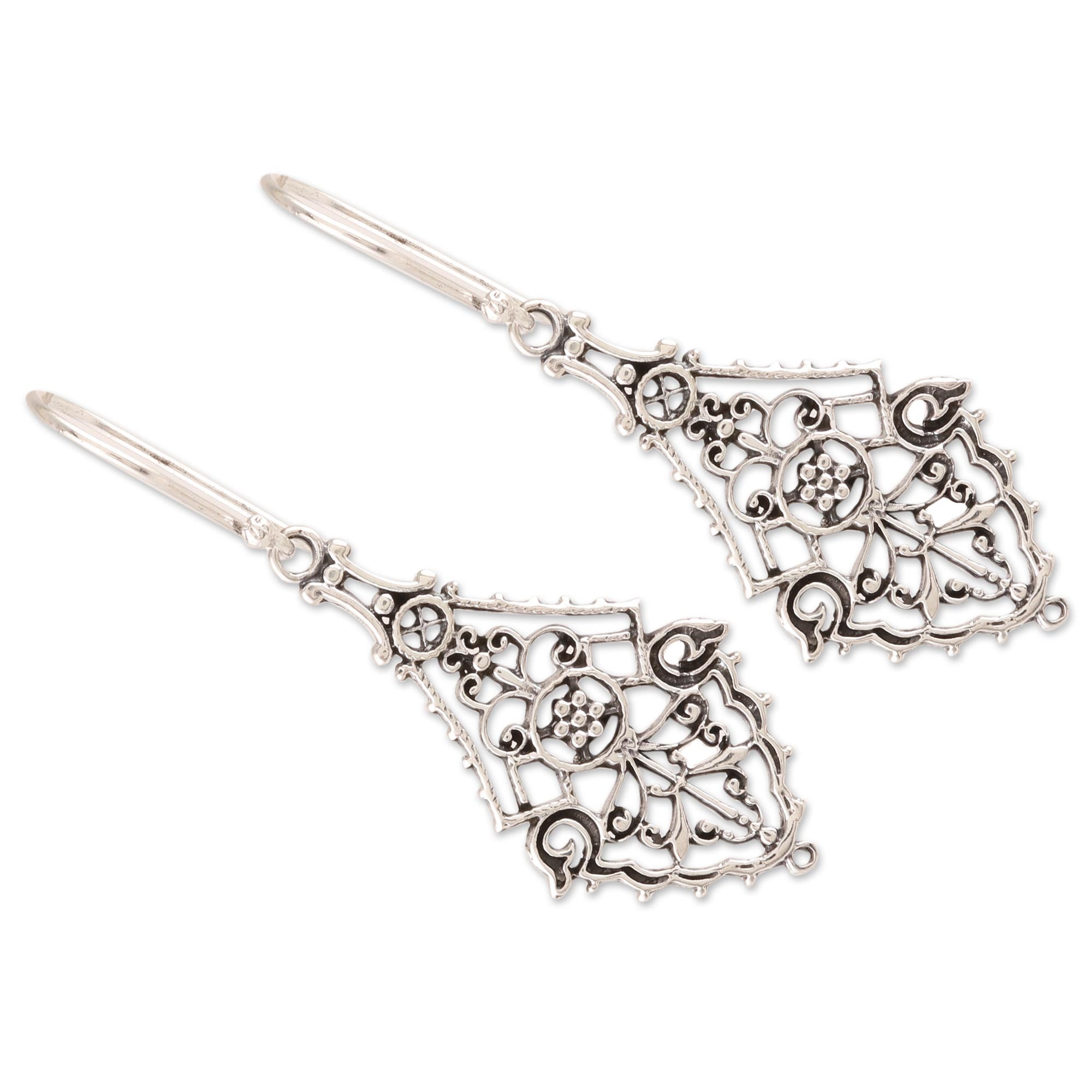 Premium Garden Gateway Openwork Sterling Silver Dangle Earrings - Handcrafted in India