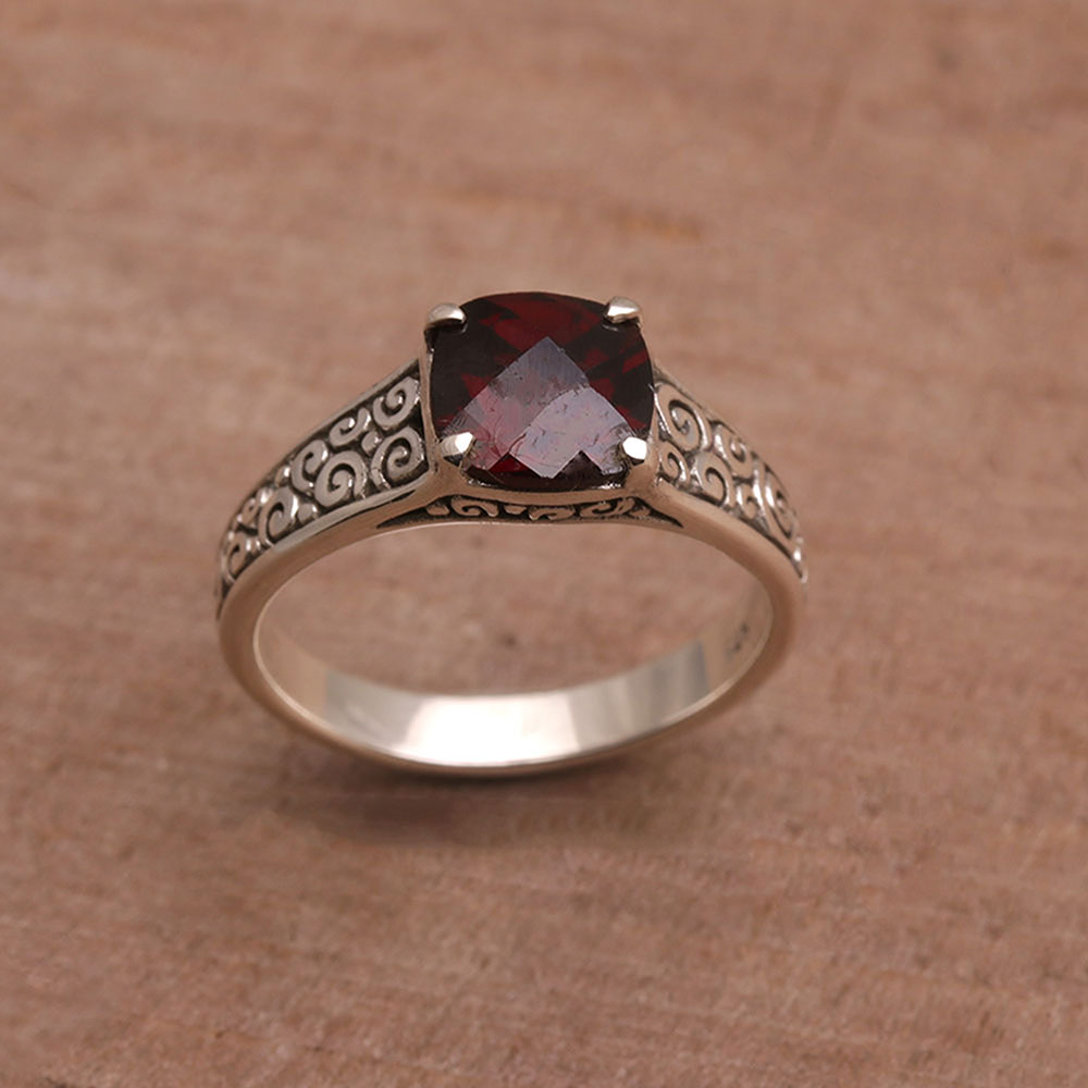 Premium Buddha Sparkle Garnet Sterling Silver Ring - Handmade Jewelry