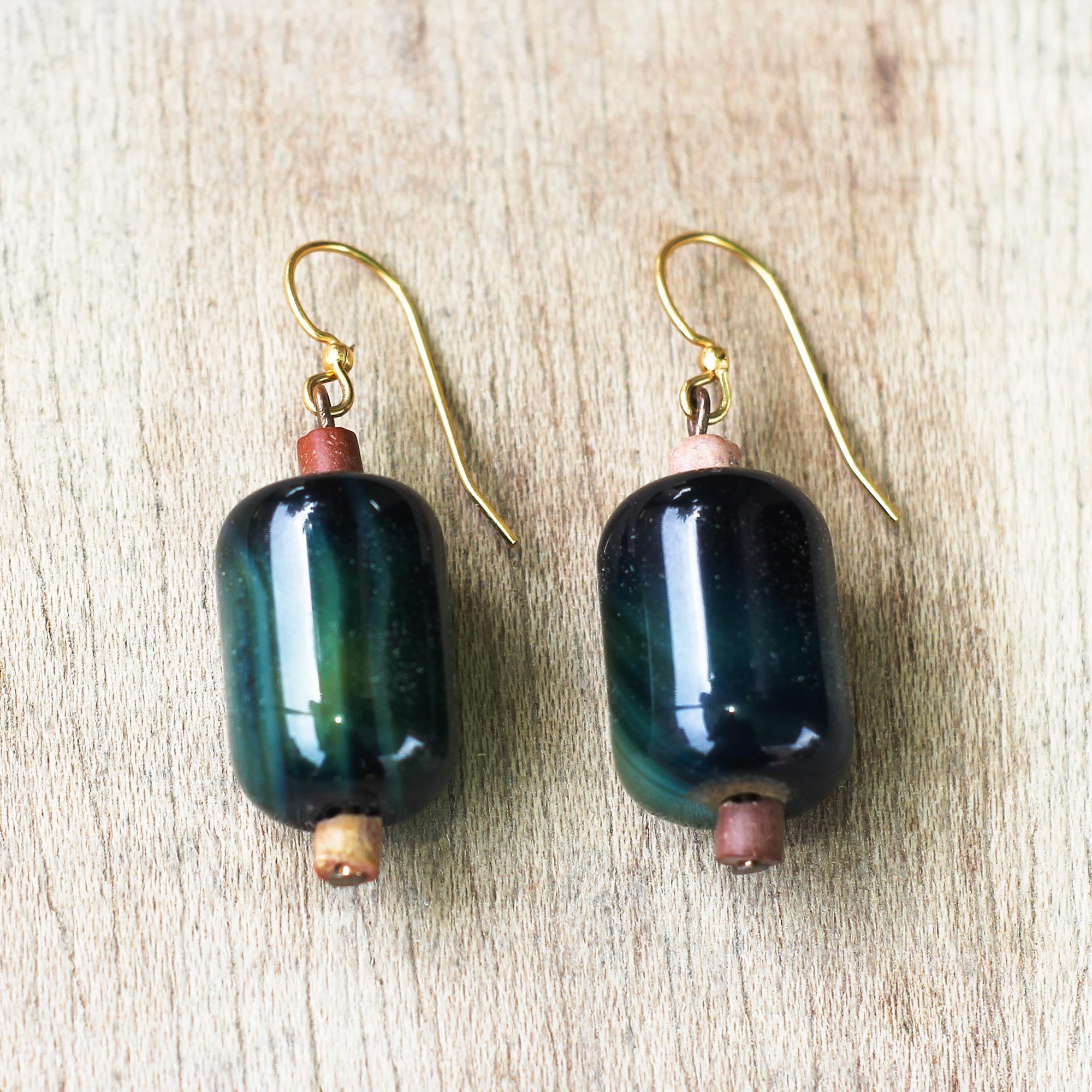 Premium Agate & Bauxite Beaded Dangle Earrings - Handcrafted in Ghana