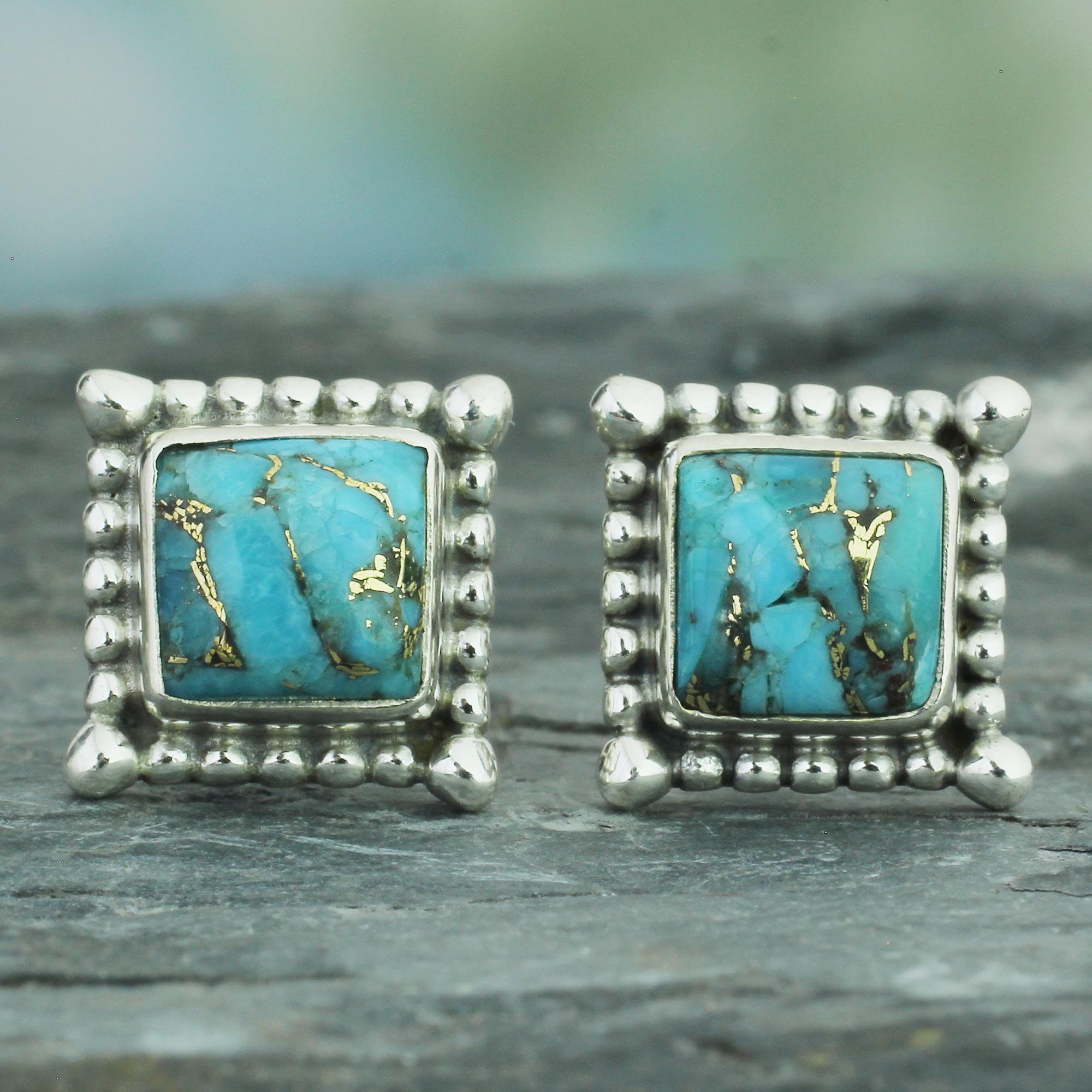 Premium Turquoise Sterling Silver Stud Earrings - Handcrafted Elegance