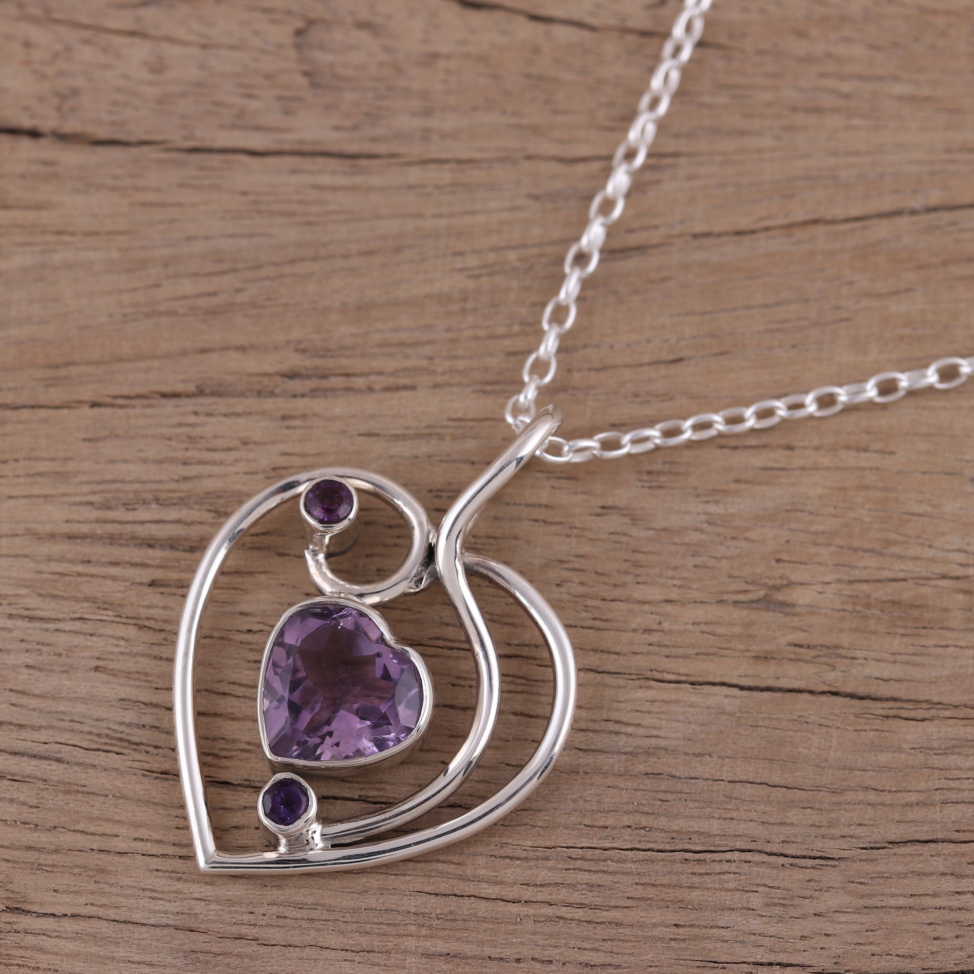 Premium Handcrafted Amethyst and Sterling Silver Heart Pendant Necklace