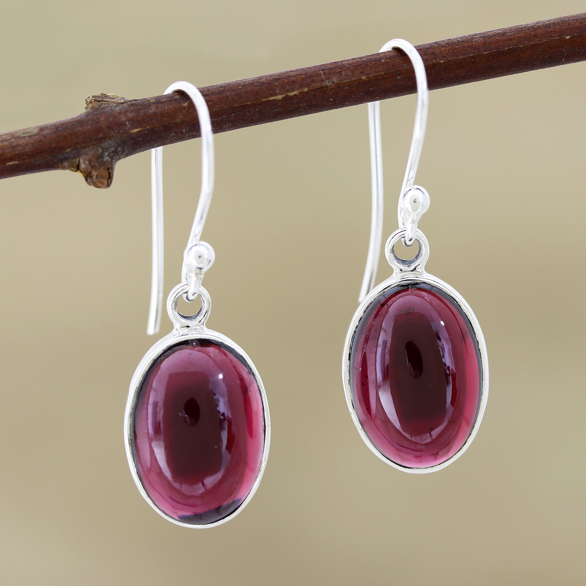 Premium Oval Embers Garnet Dangle Earrings - Handcrafted Sterling Silver