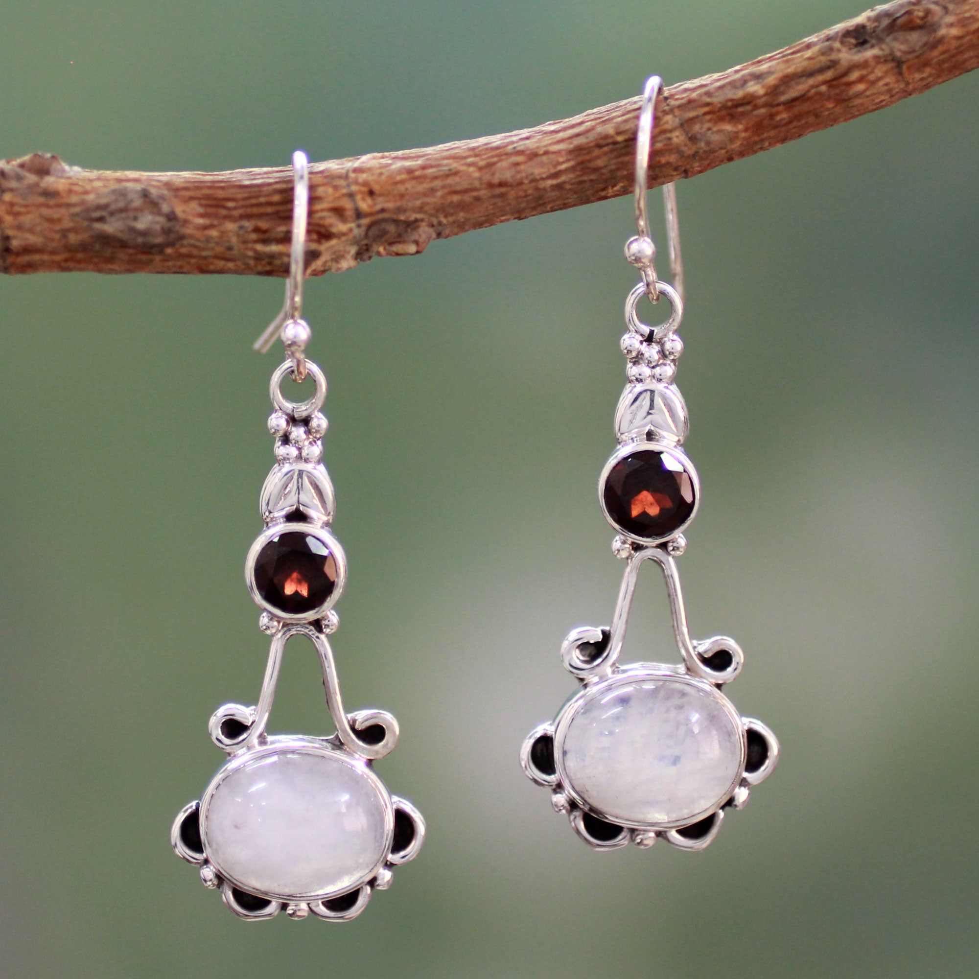 Premium Handcrafted Garnet & Moonstone Sterling Silver Earrings