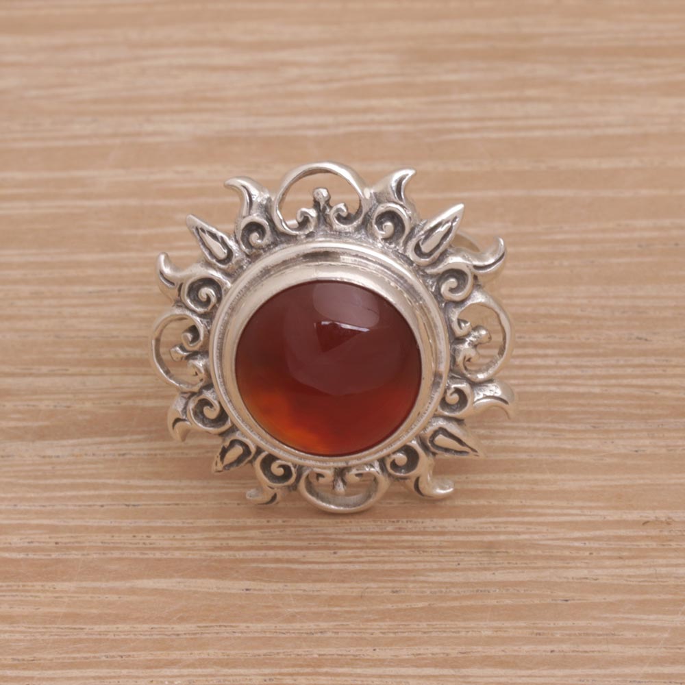 Premium Carnelian Solar Flare Cocktail Ring - Sterling Silver