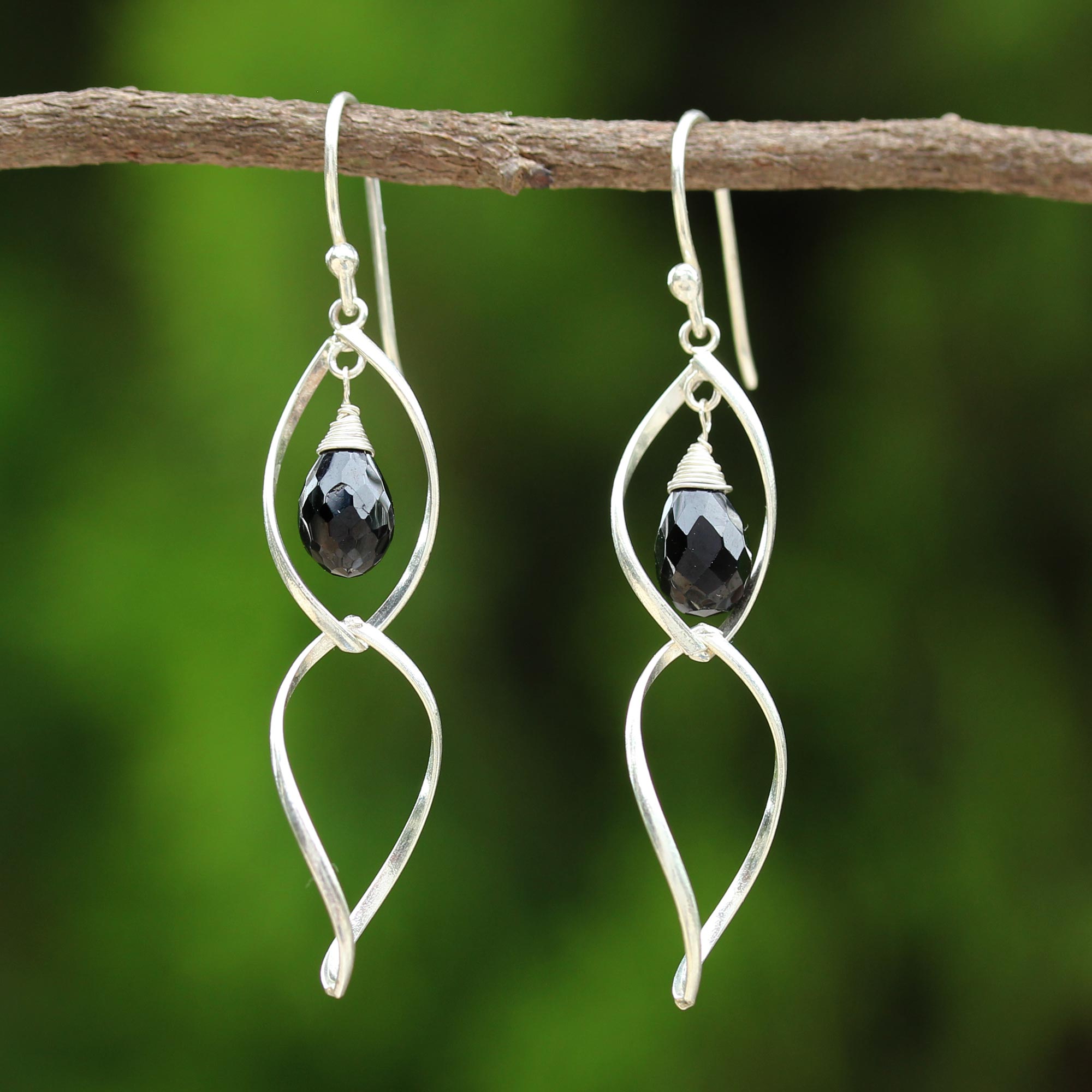 Premium Sterling Silver & Onyx Dangle Earrings - Elegant Dance Design