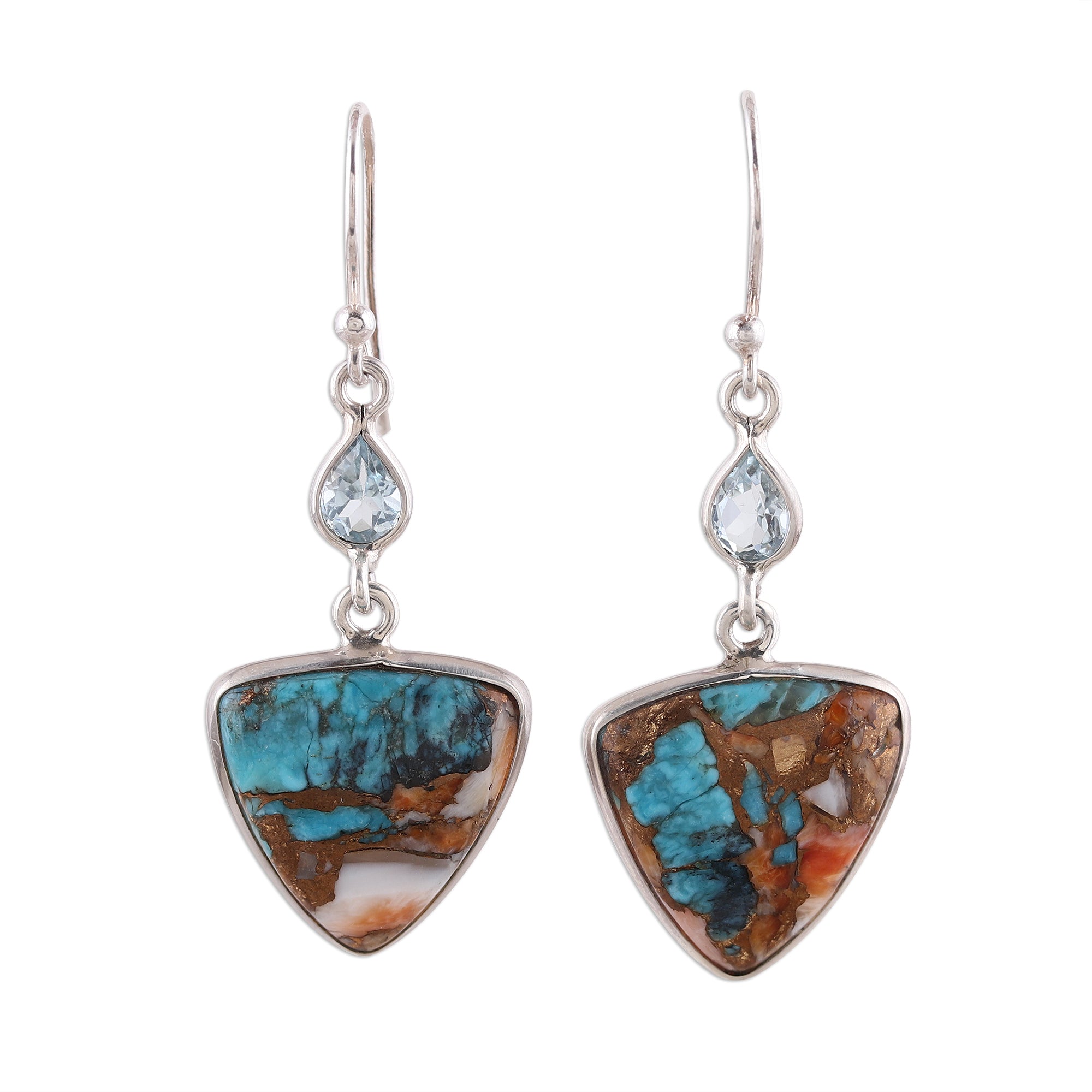 Premium Royal Colors Dangle Earrings with Blue Topaz & Turquoise