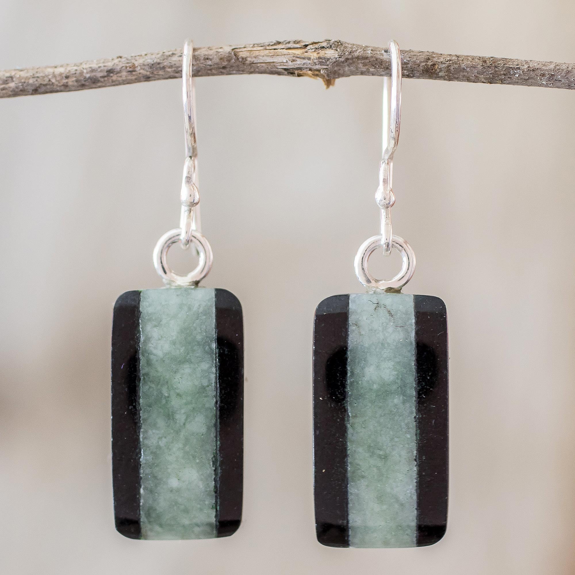 Premium Maya Legend Modern Jade Dangle Earrings - Handcrafted Sterling Silver