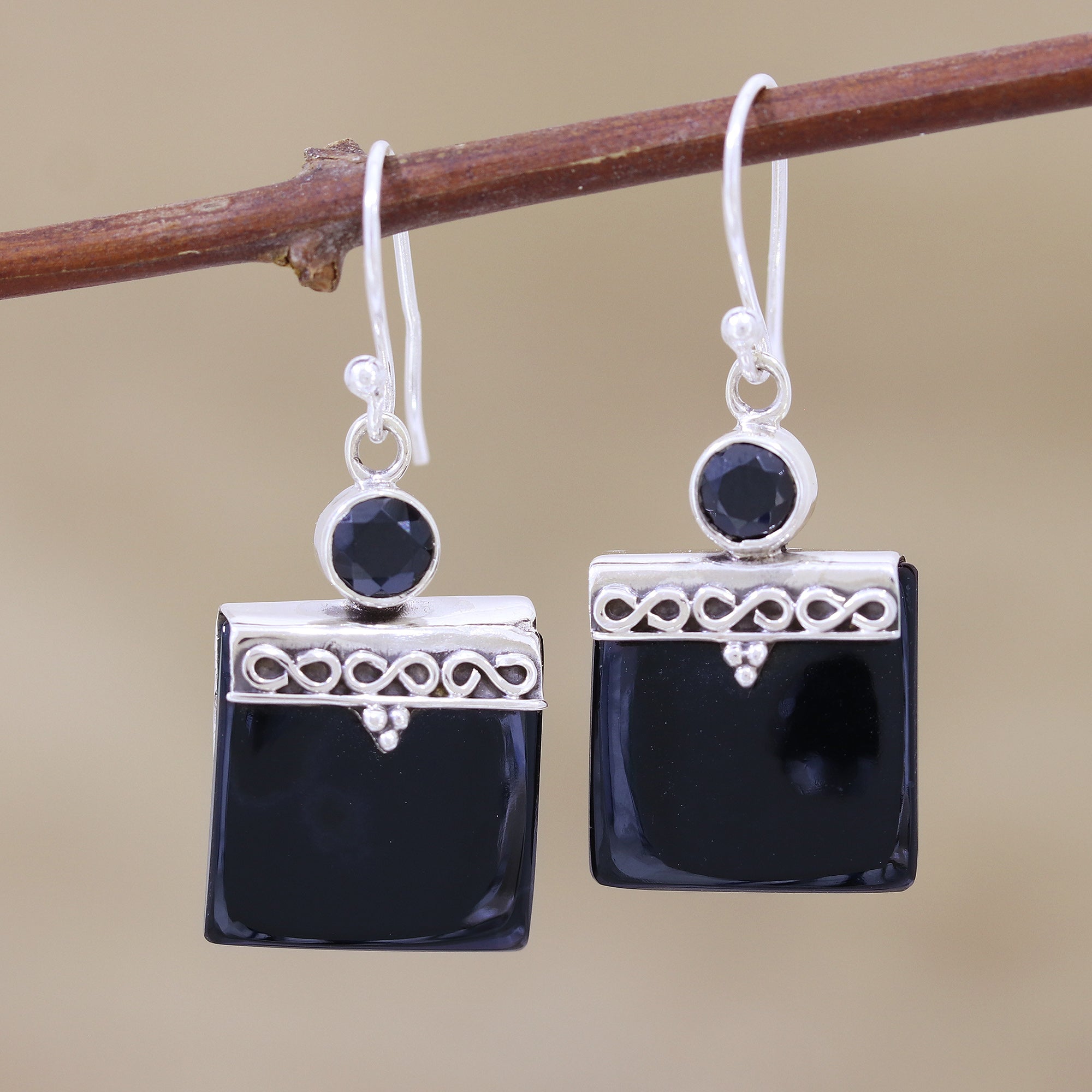 Premium Black Onyx & Sterling Silver Dangle Earrings - Ultimate Elegance