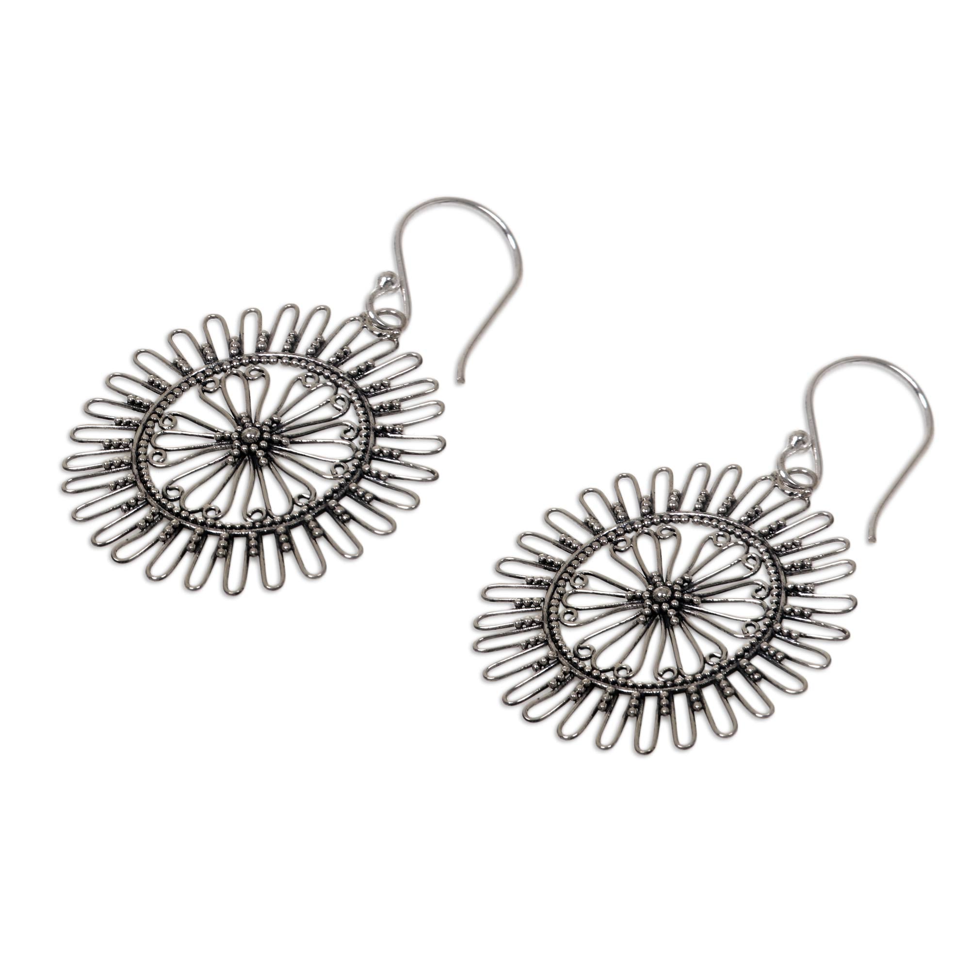 Premium Handmade Sterling Silver Dangle Earrings - Dazzling Suns Design