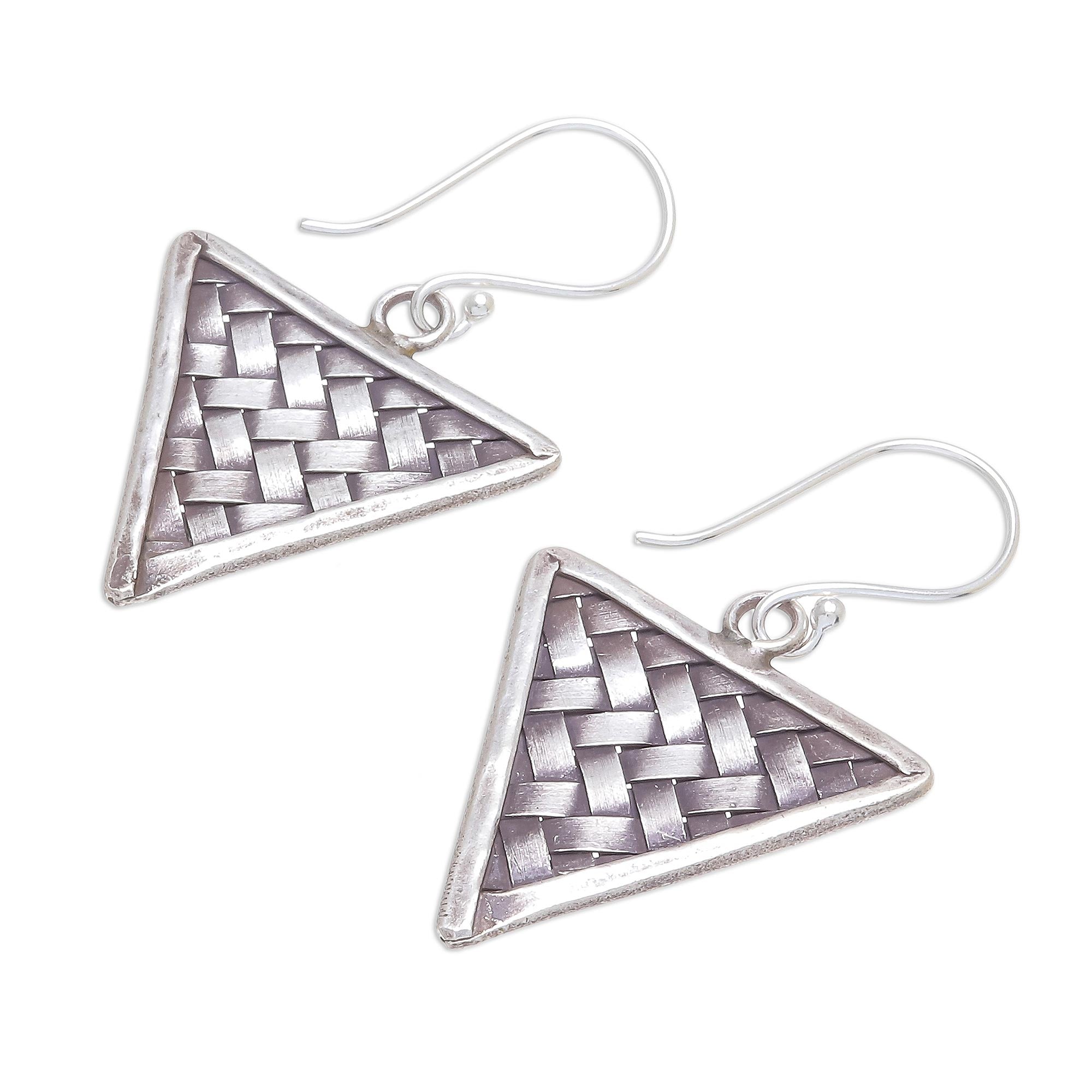 Premium Triangle Weave Silver Dangle Earrings - Handcrafted Karen Hill Tribe Artisan Design