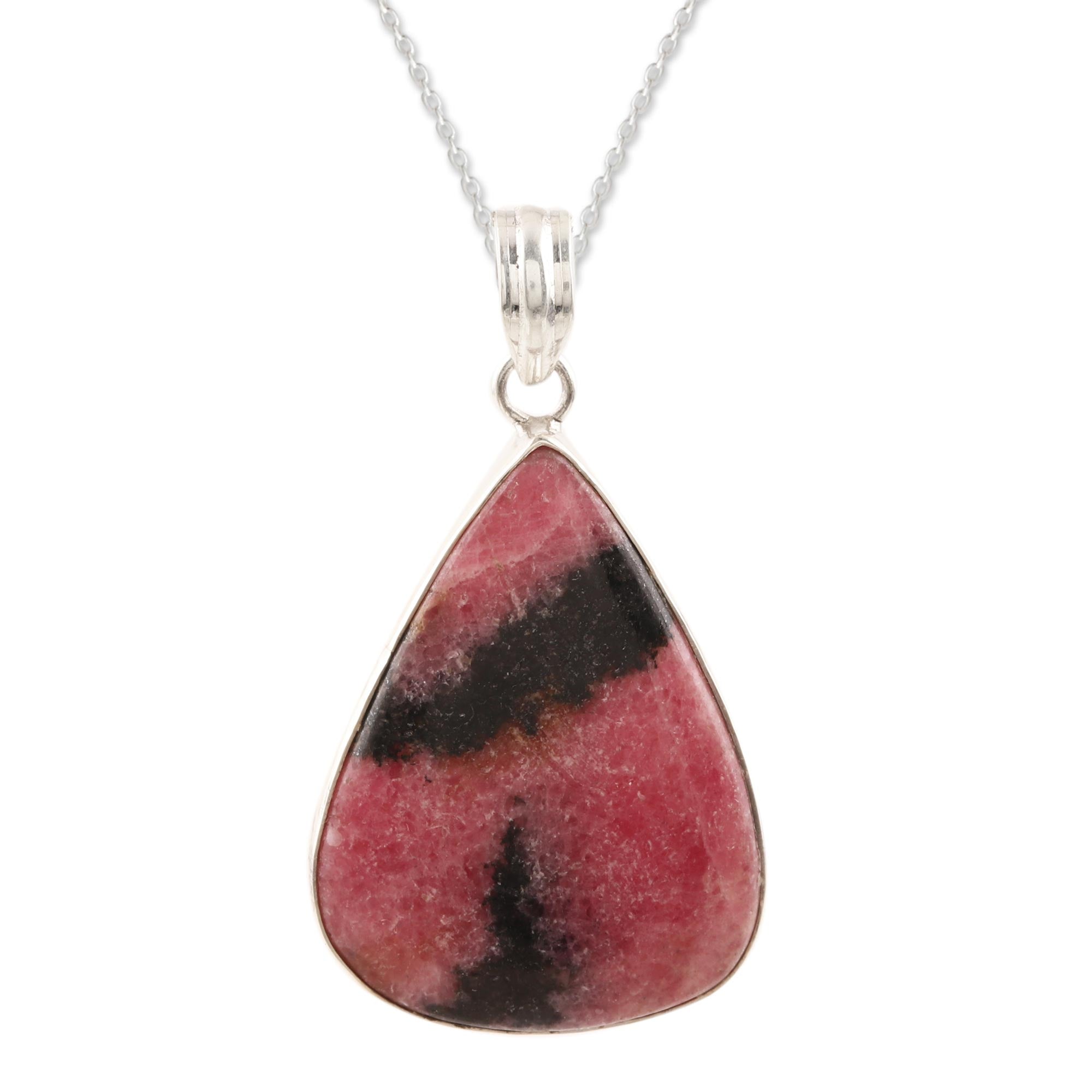 Premium Calming Earth Rhodonite Pendant Necklace - Handcrafted in India