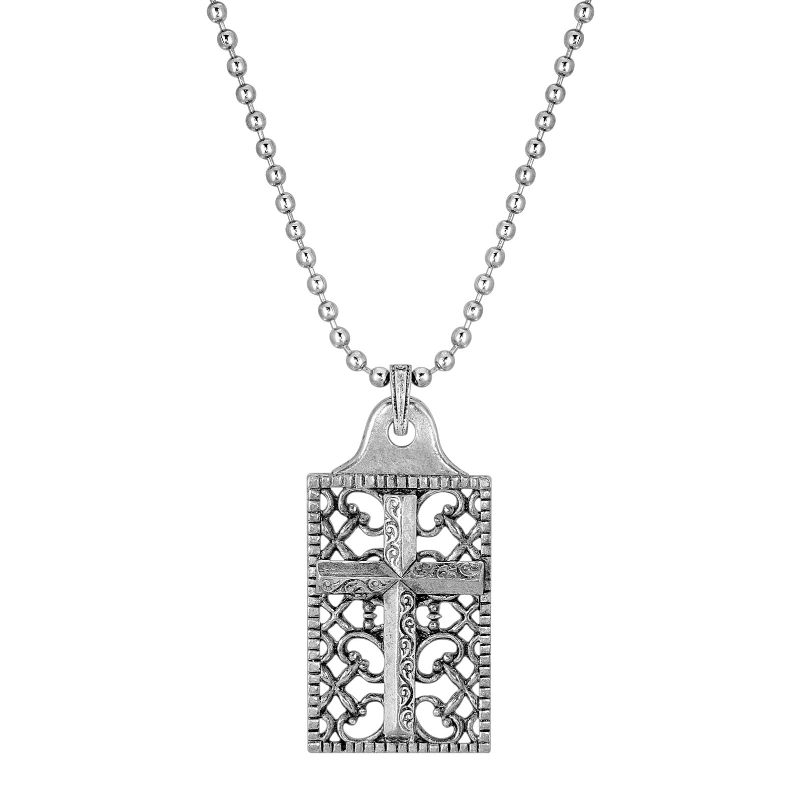 Premium 1928 Jewelry® Pewter Cross Square Dog Tag Pendant with Ball Chain Necklace