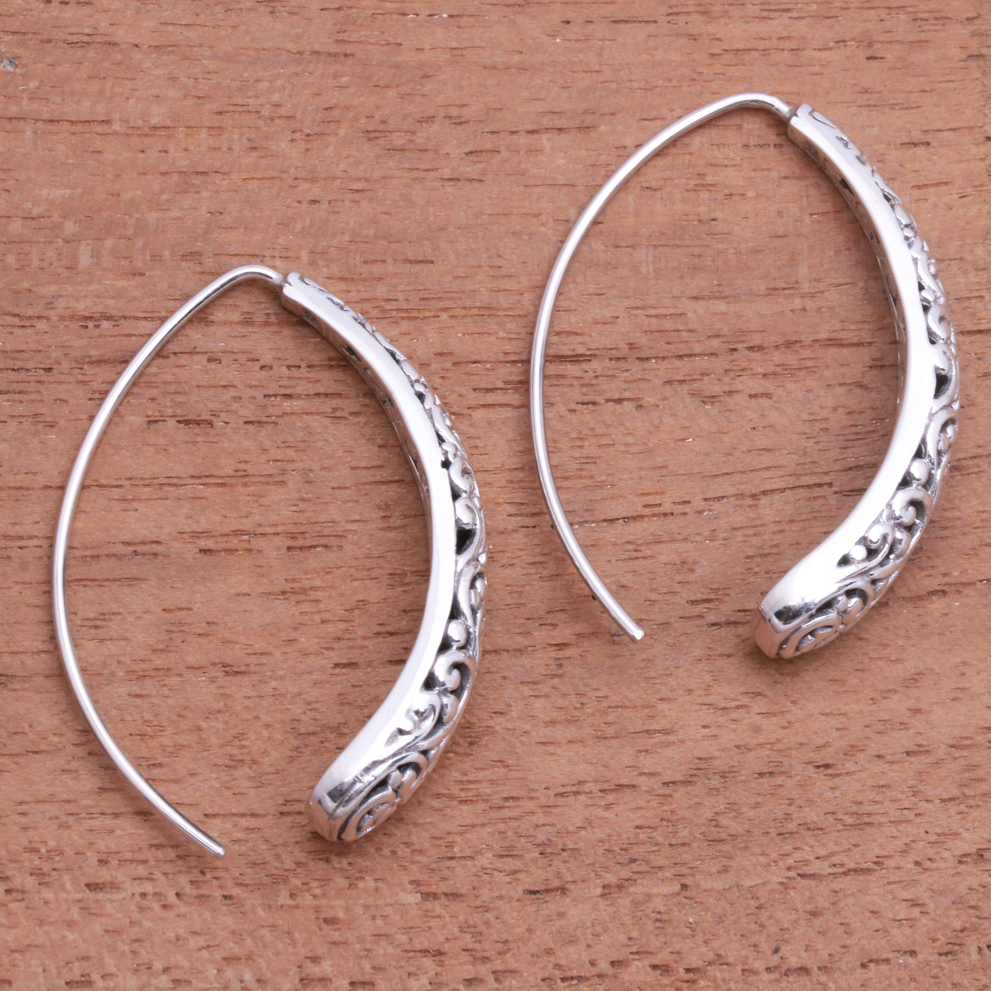 Premium Sterling Silver Vine Drop Earrings - Artisan Crafted in Bali