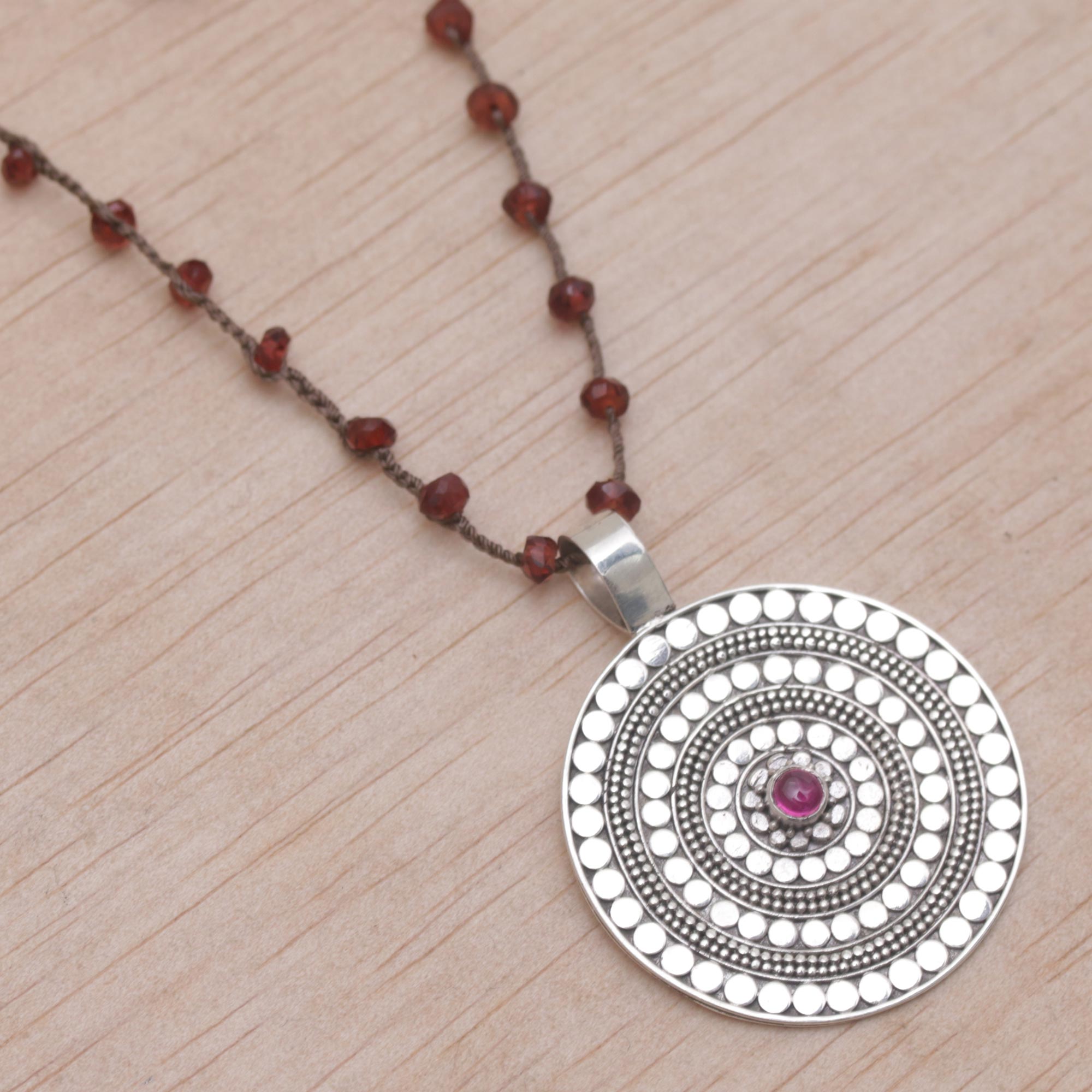 Premium Shining Shield Brown 925 Sterling Silver Rhodolite Pendant Necklace - Handcrafted Elegance