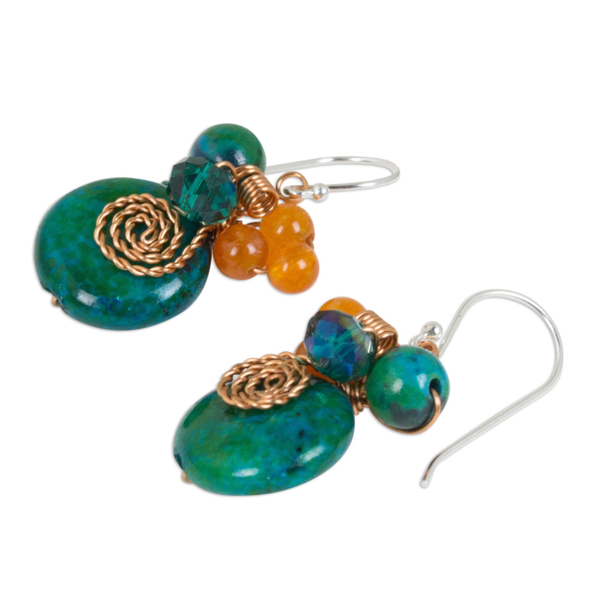 Premium Moonlight Garden Dangle Earrings in Green Quartz & Serpentine with Copper Accents