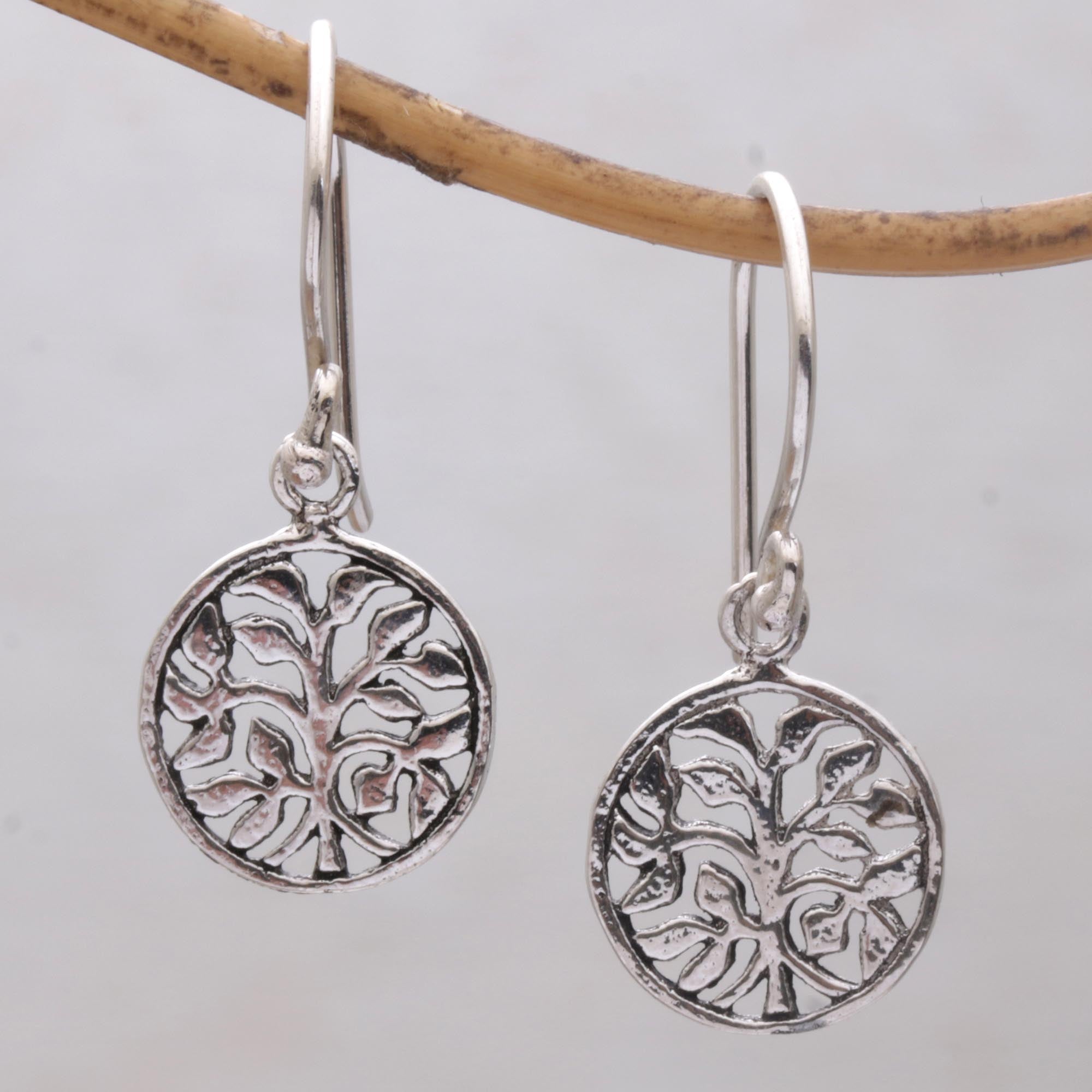 Premium Bali Sterling Silver Leafy Tree Dangle Earrings – Handcrafted Elegance