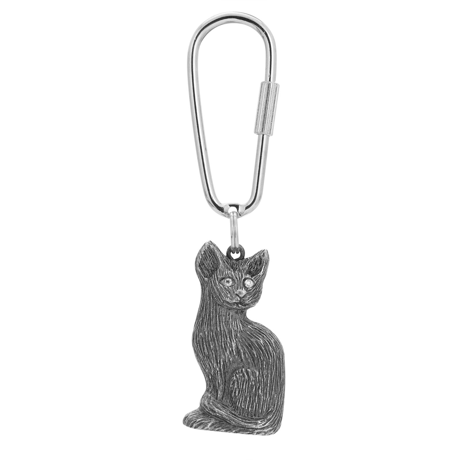 Premium Vintage Pewter Cat Keychain with Crystal Eyes